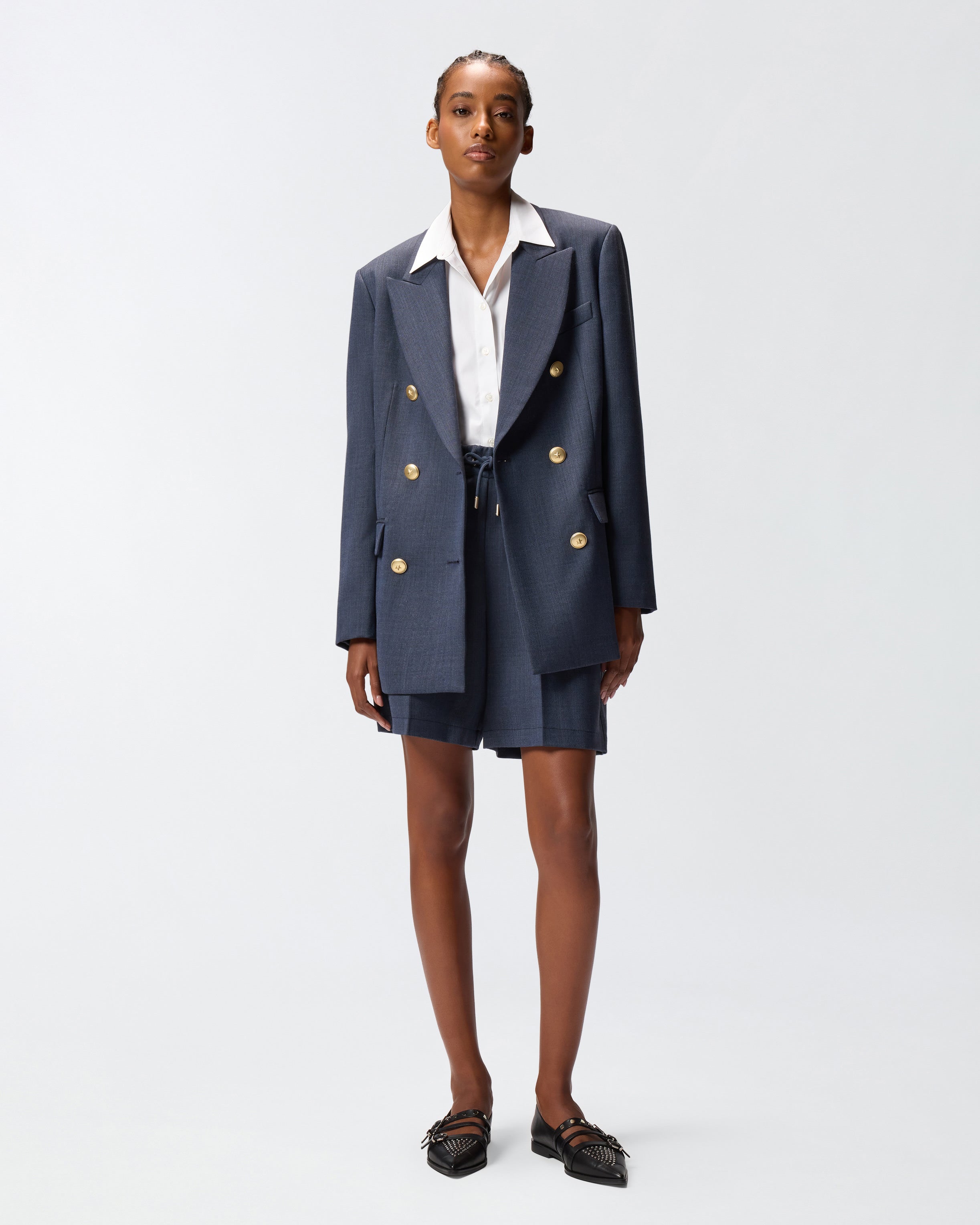 Blazer doppiopetto in lana con bottoni dorati 105617A2SN G02 PINKO Blu-eclissi totale 