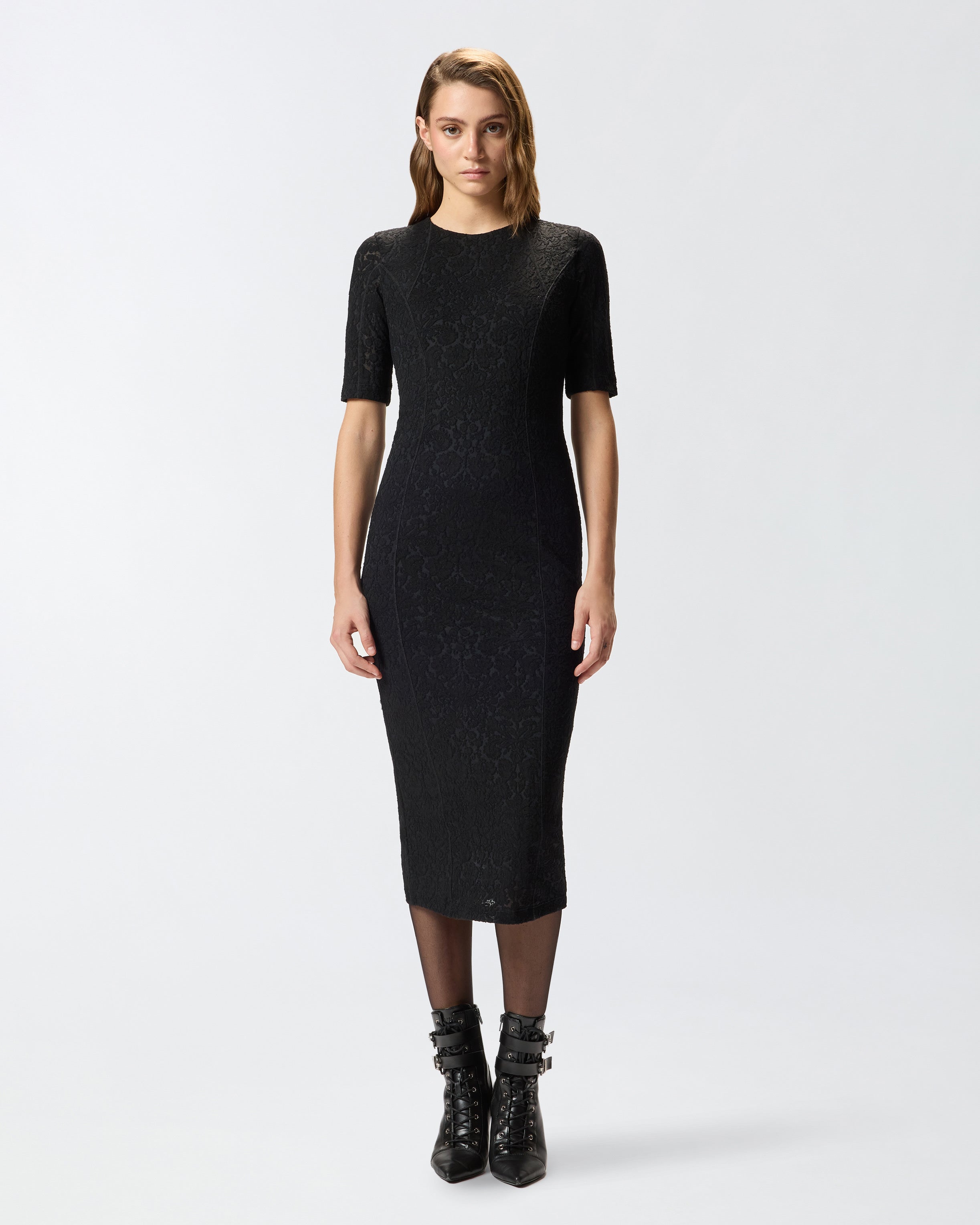 Abito midi in pizzo di maglia 105653A2TW Z99 PINKO Nero limousine 