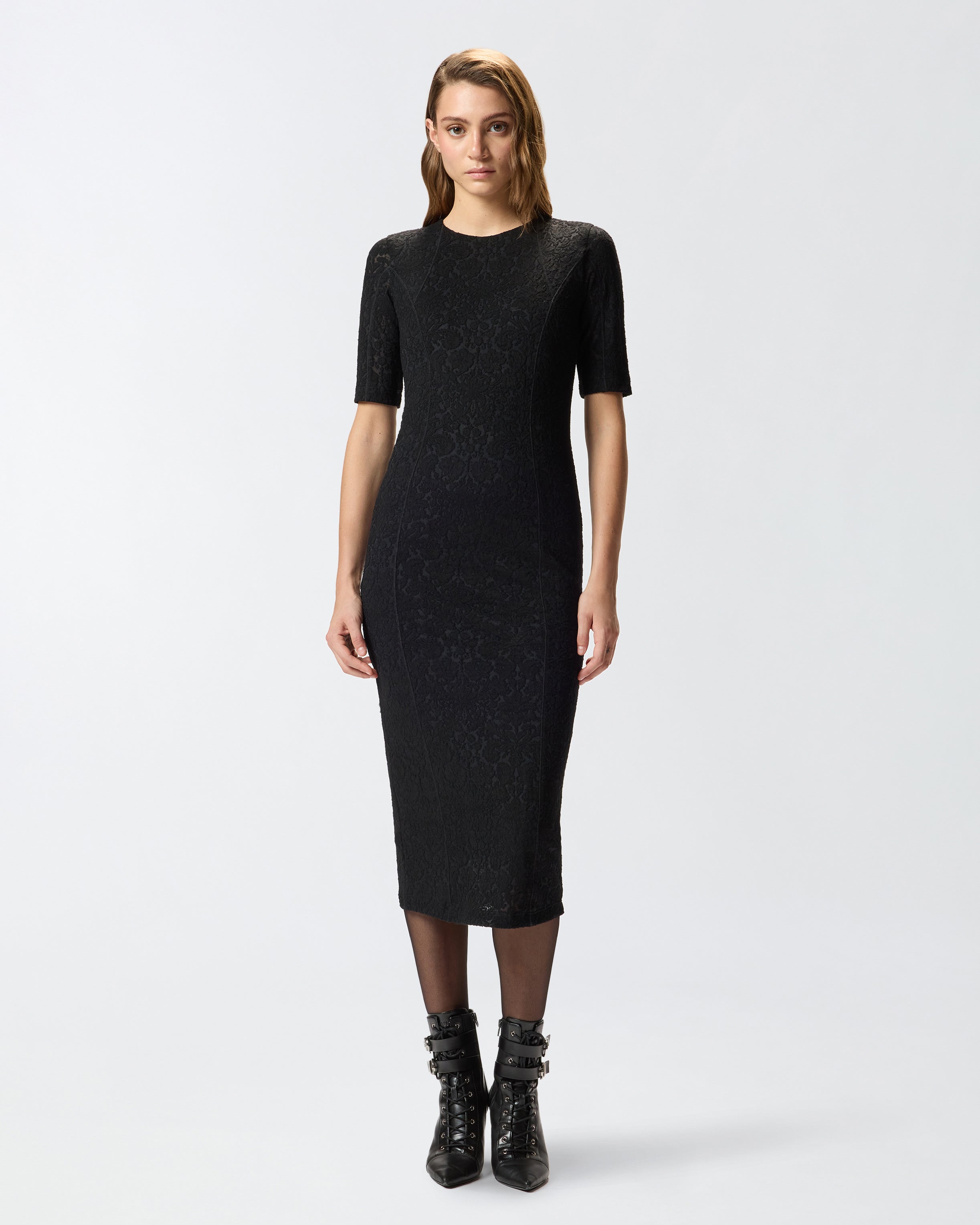 Abito midi in pizzo di maglia 105653A2TW Z99 PINKO Nero limousine 