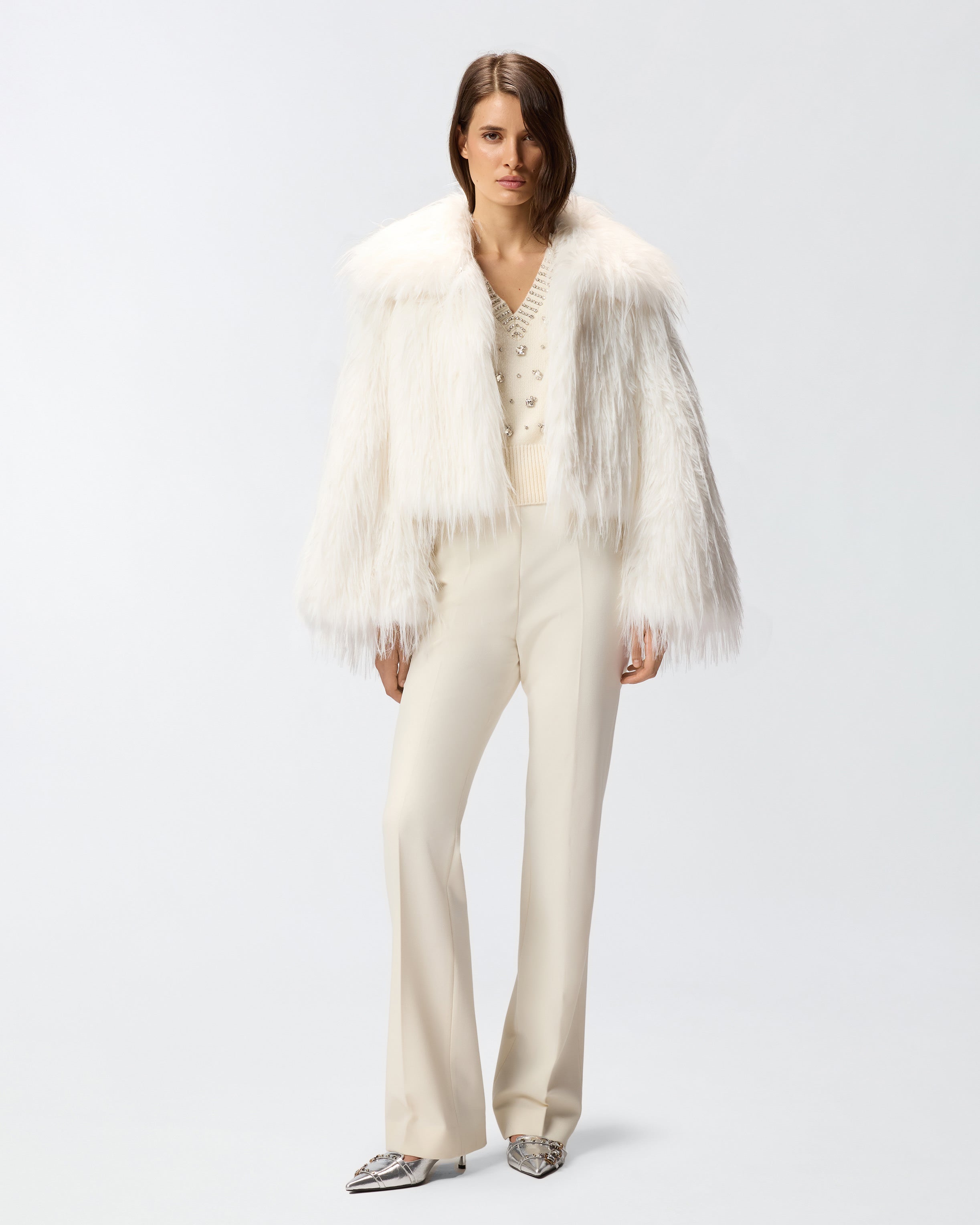 Pantaloni skinny con piega stirata 105671A2QV Z00 PINKO Bianco-gelato vaniglia 