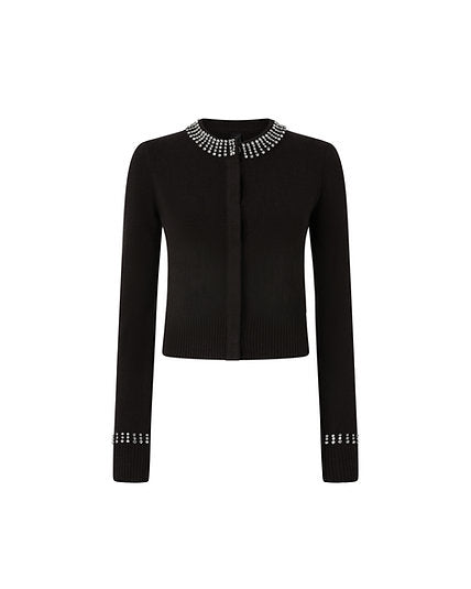 Cardigan girocollo con strass 105686A2S4 Z99 PINKO Nero limousine 