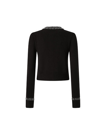 Cardigan girocollo con strass 105686A2S4 Z99 PINKO Nero limousine 