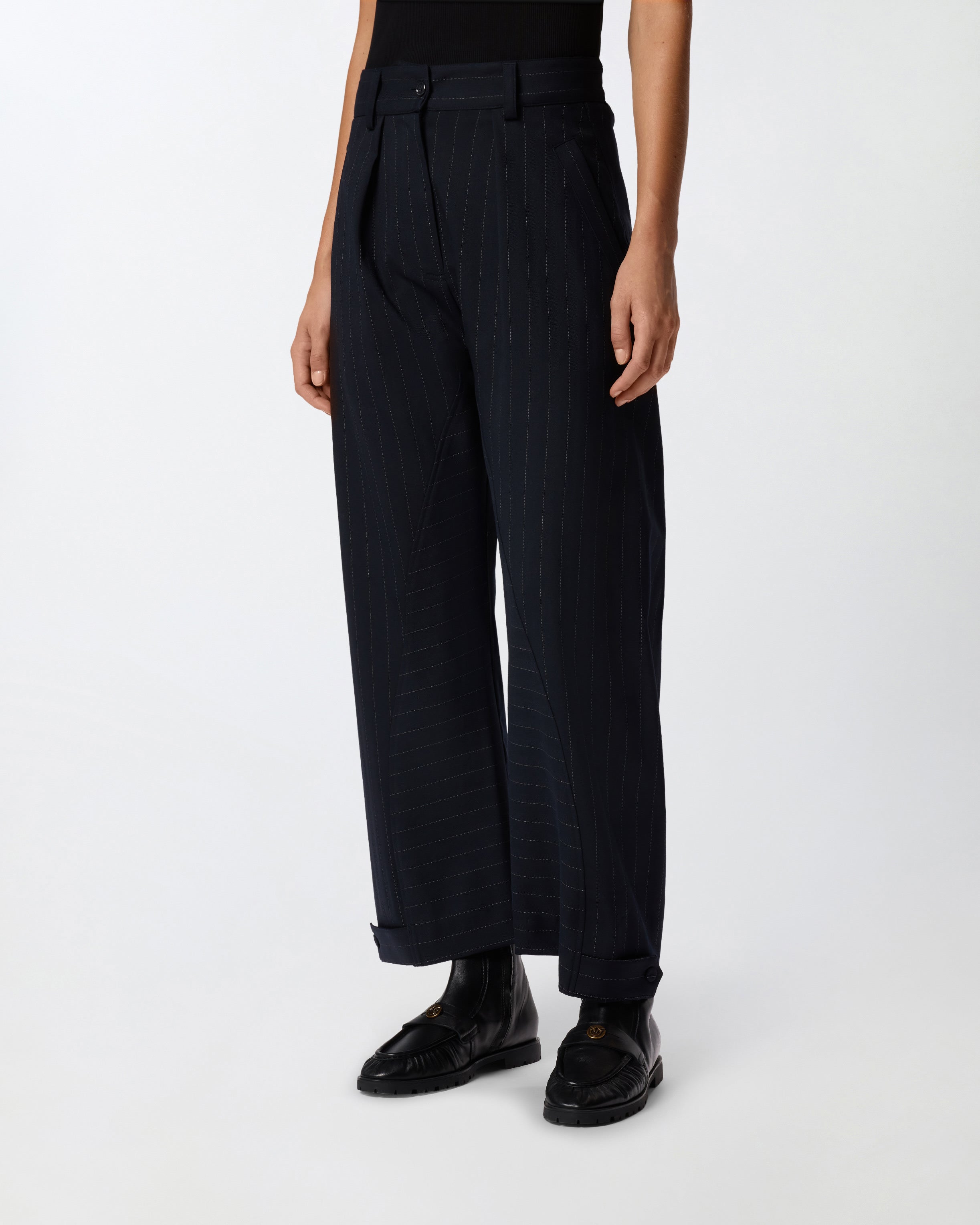 Pantaloni gessati a palloncino in lana 105707A2QY EZ1 PINKO Blu/bianco 