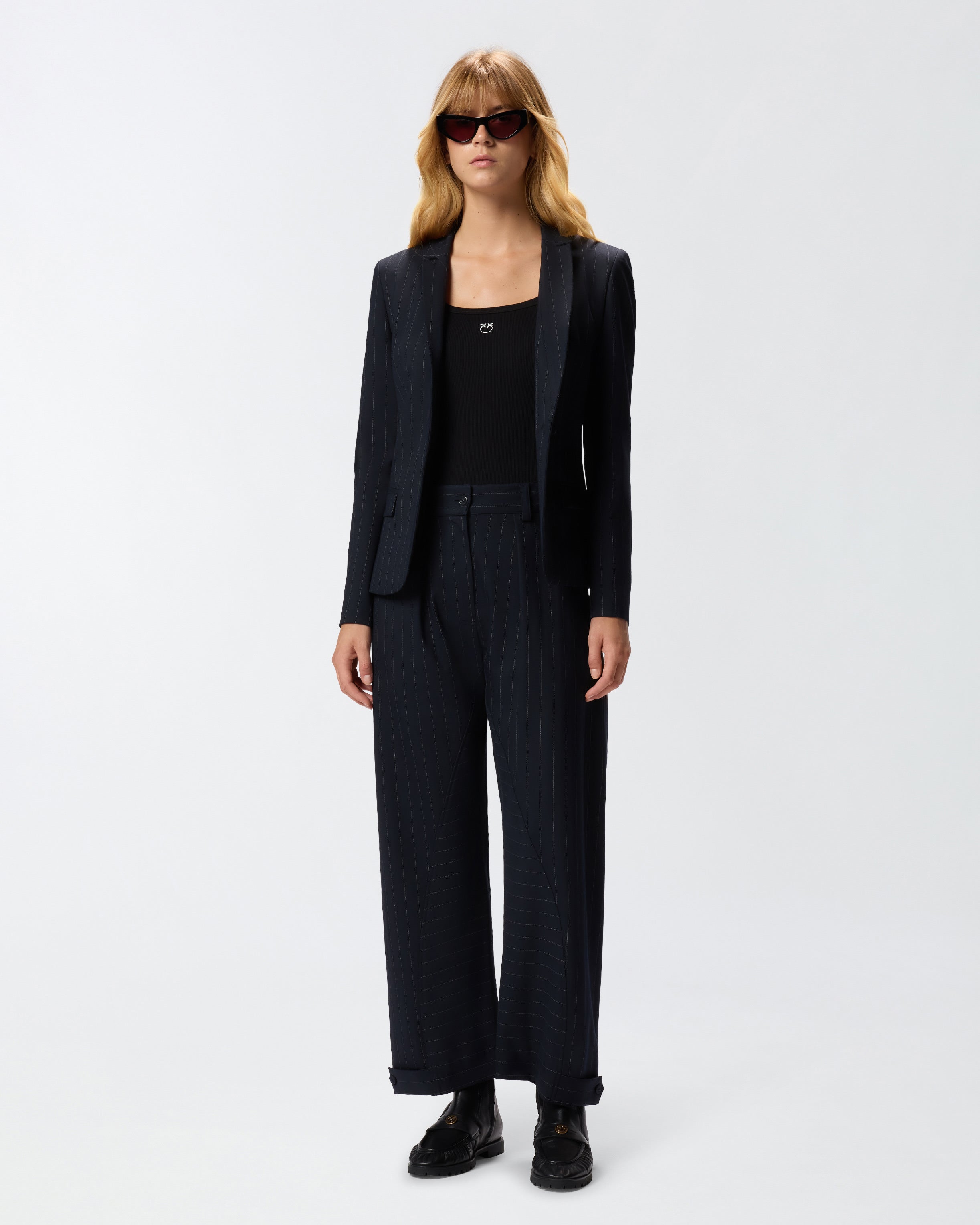 Pantaloni gessati a palloncino in lana 105707A2QY EZ1 PINKO Blu/bianco 