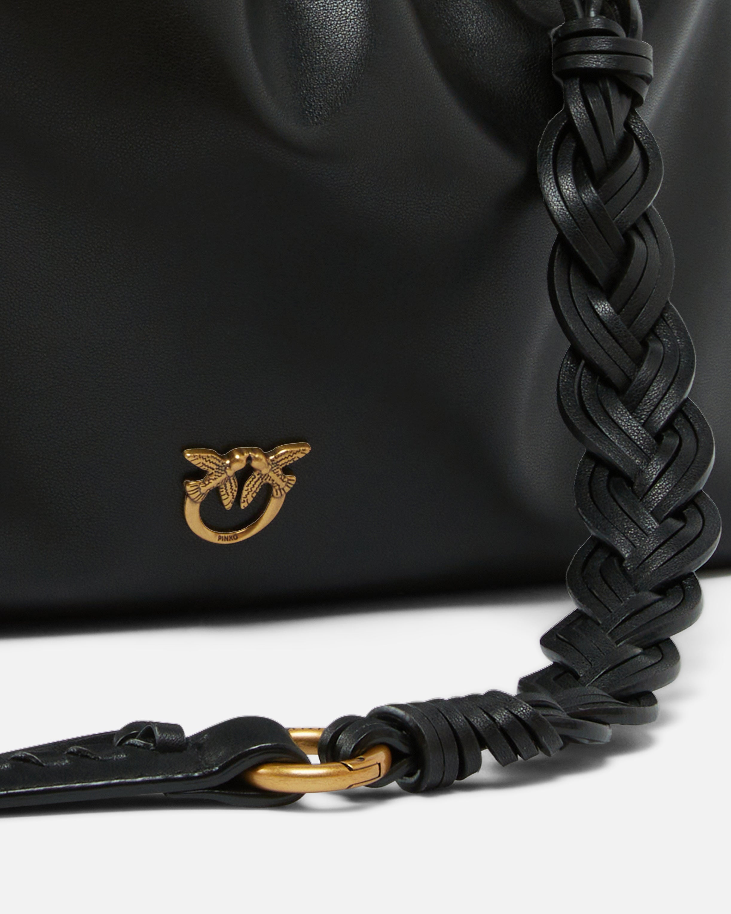 Borsa a spalla grande in pelle con logo 105825A0QO Z99Q PINKO Nero-antigue 