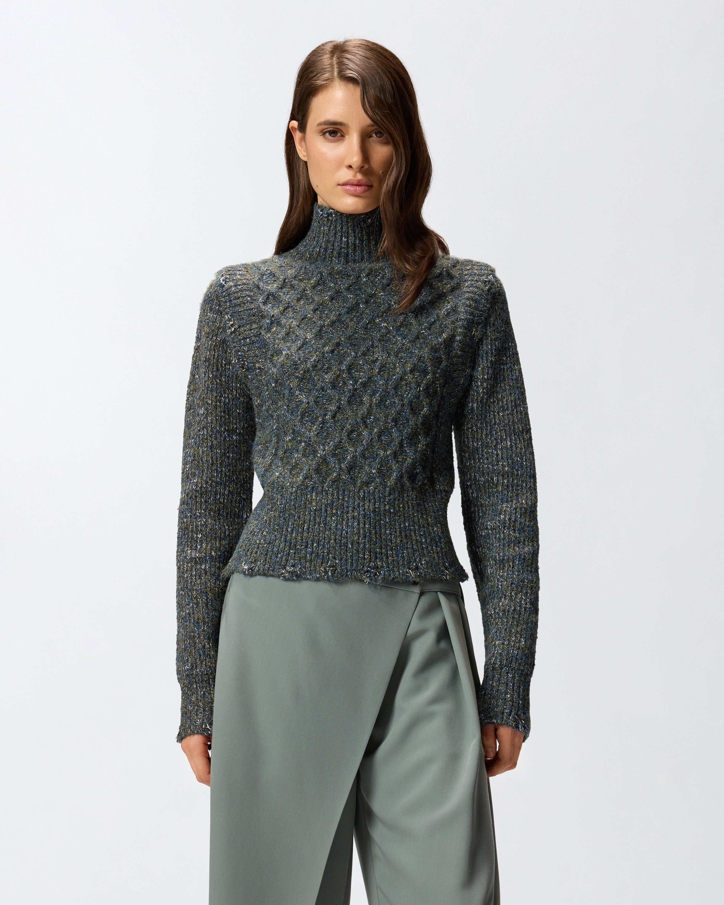 Dolcevita in maglia a trecce 105968A2YB IG1 PINKO Grigio/ble/verde 