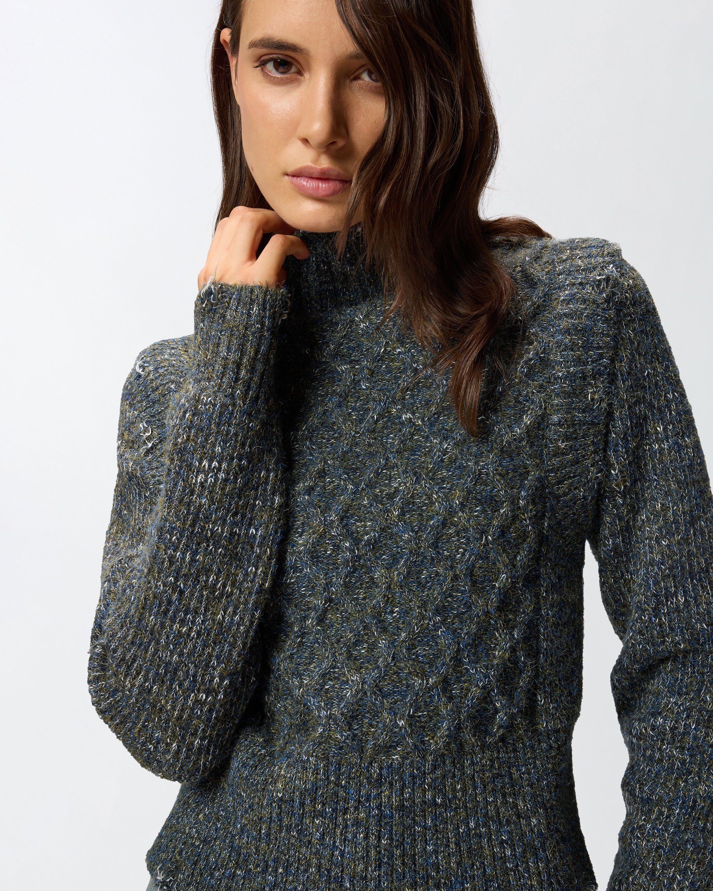 Dolcevita in maglia a trecce 105968A2YB IG1 PINKO Grigio/ble/verde 