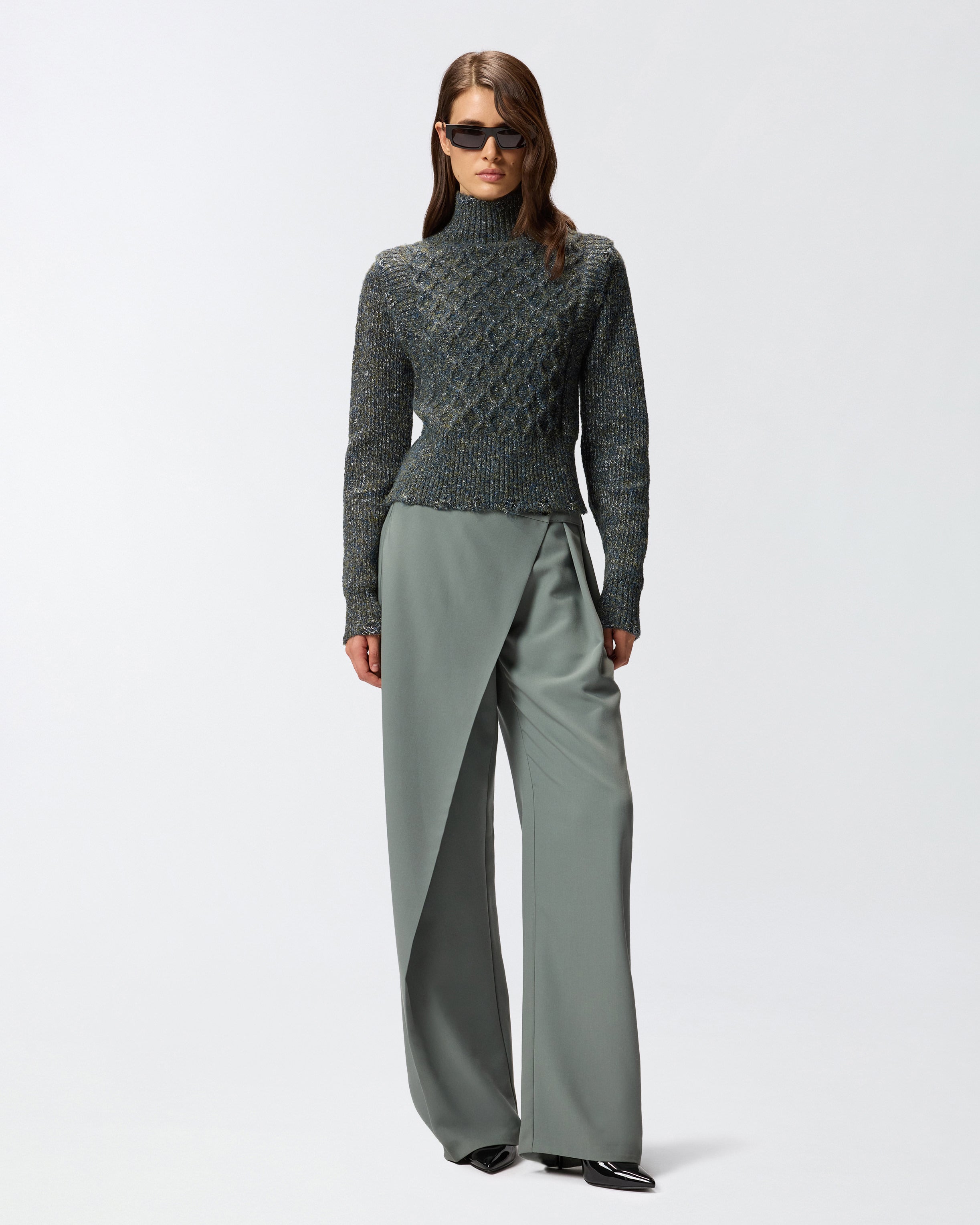 Dolcevita in maglia a trecce 105968A2YB IG1 PINKO Grigio/ble/verde 
