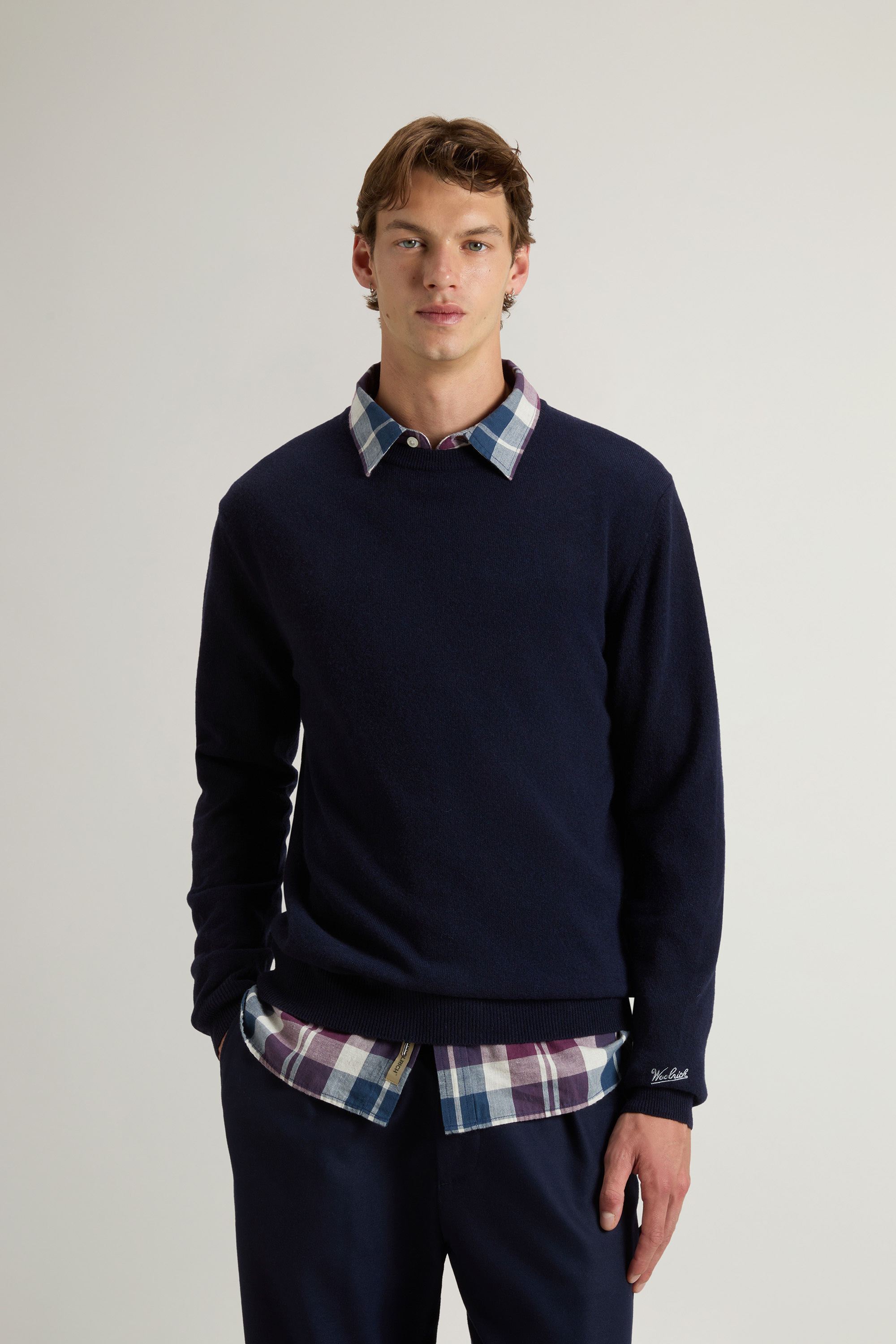 Maglia girocollo in lambswoll CFWOKN0278MRUF0469 3989 WOOLRICH Melton blue 
