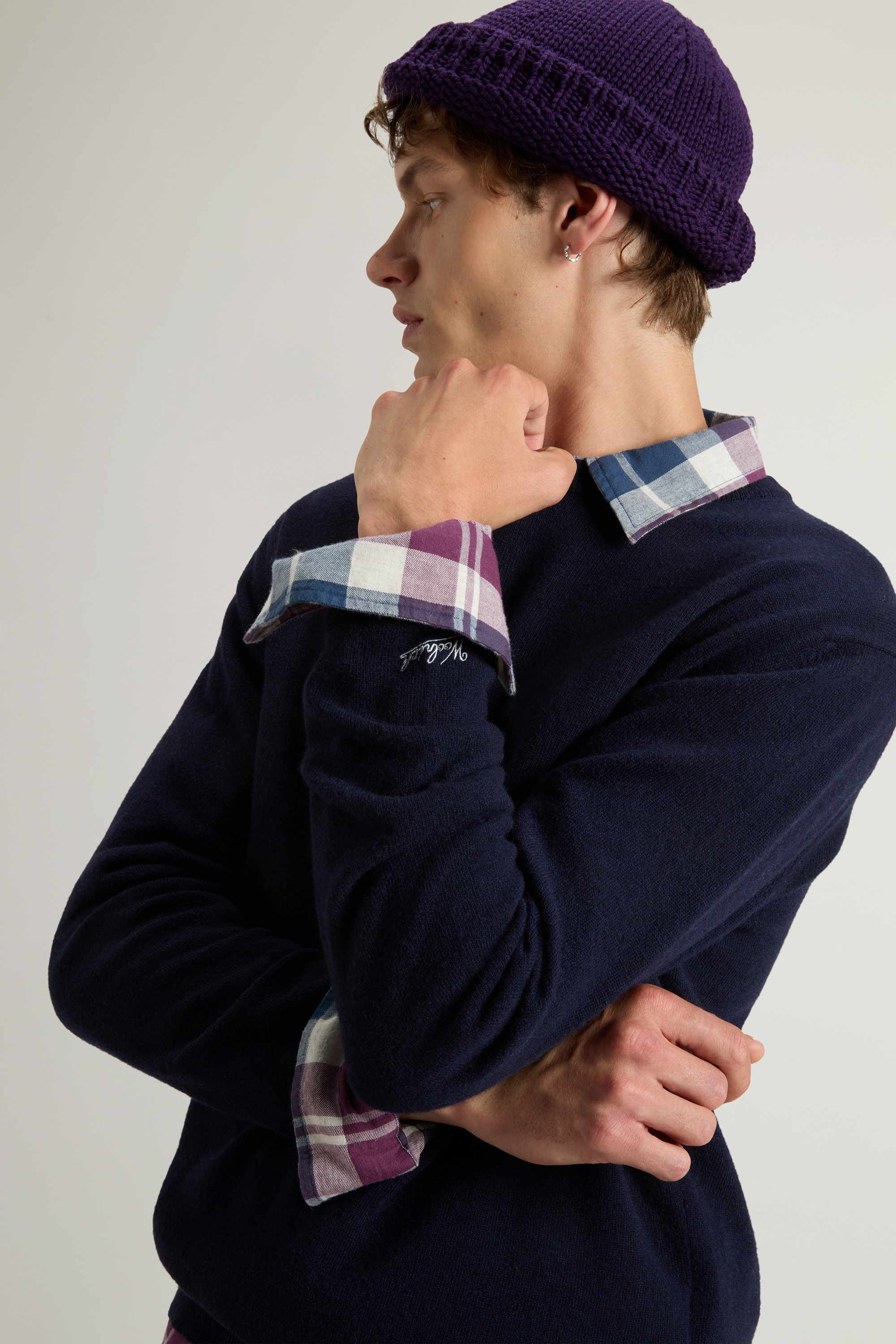 Maglia girocollo in lambswoll CFWOKN0278MRUF0469 3989 WOOLRICH Melton blue 
