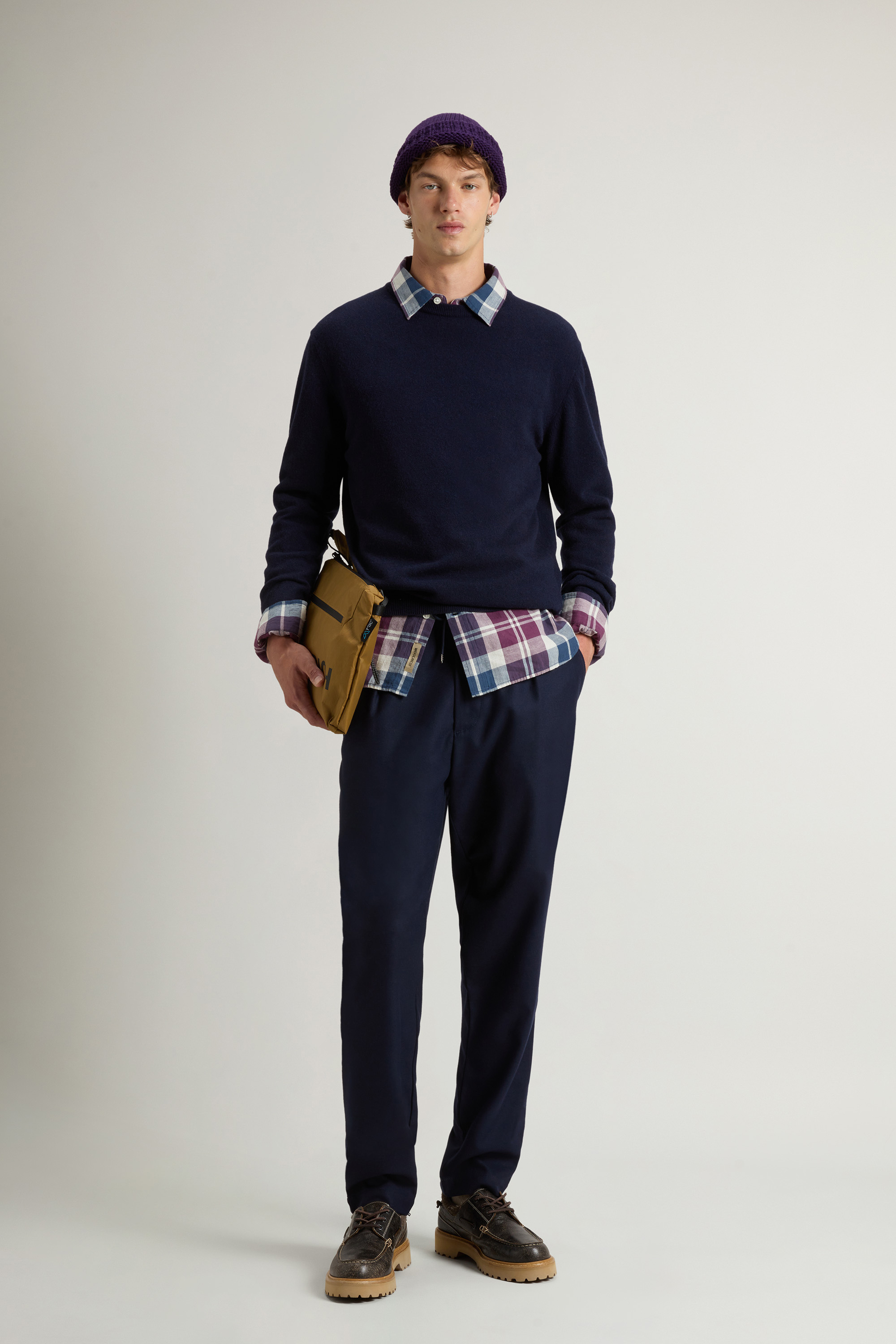 Maglia girocollo in lambswoll CFWOKN0278MRUF0469 3989 WOOLRICH Melton blue 