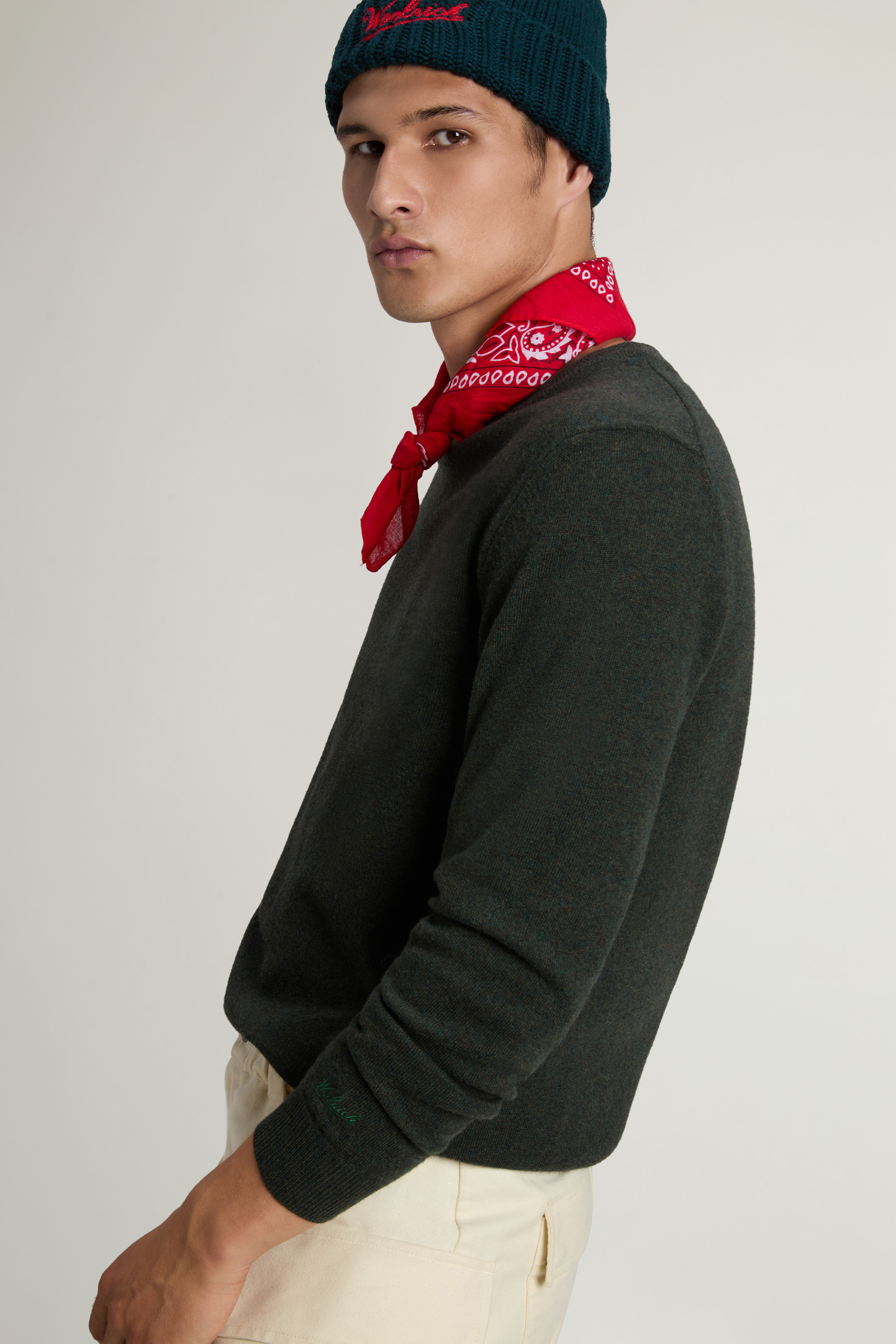 Maglia girocollo in lambswoll CFWOKN0278MRUF0469 6006 WOOLRICH Greenstone 