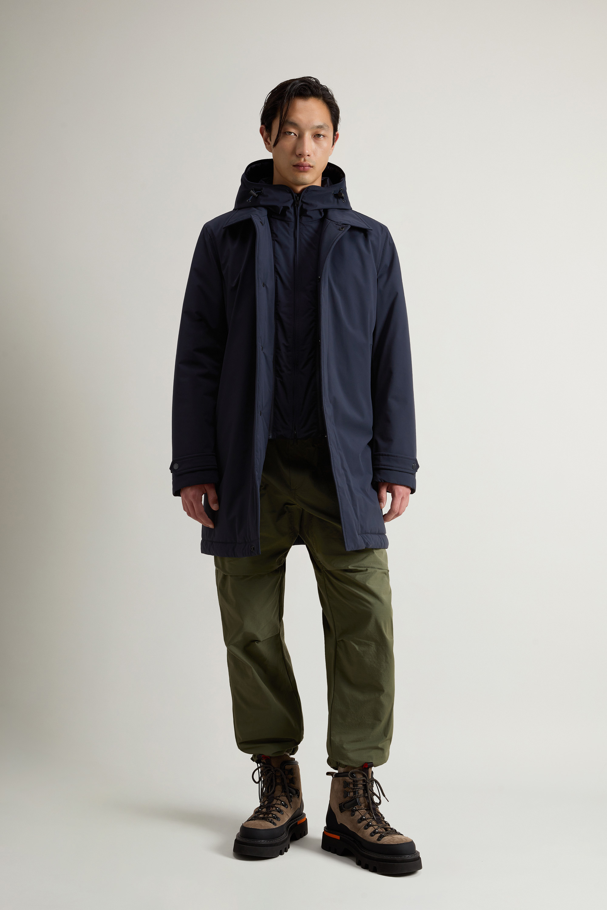 Giaccone con cappuccio CFWOOU0928MRUT3339 3989 WOOLRICH Melton blue 