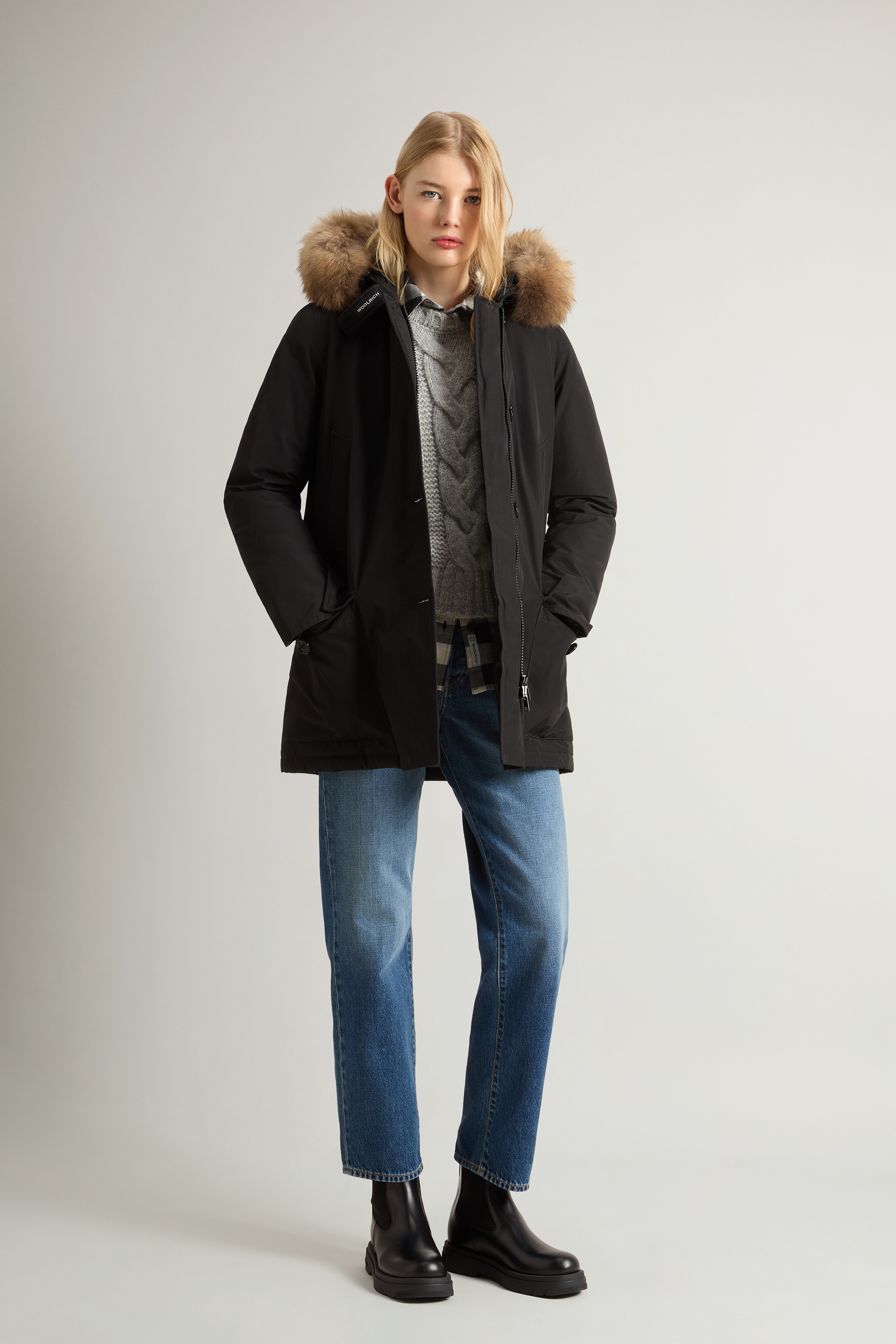 Parka con quattro tasche e pelliccia removibile CFWWOU0540FRUT0001 BLK WOOLRICH Black 