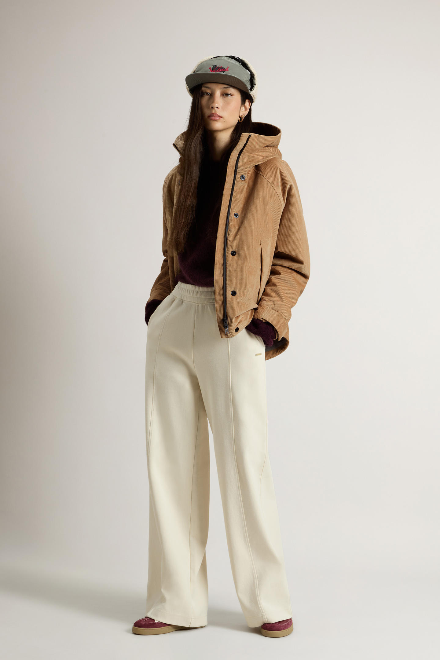Giacca in velluto a coste a tre strati con cappuccio CFWWOU2022FRUT5010 8908 WOOLRICH Cornstalk 