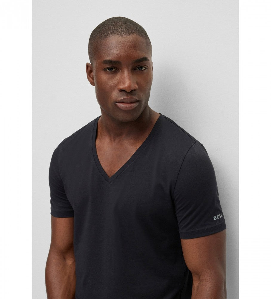T-Shirt scollo a V 50475415 10243551 01 001 BOSS Black 