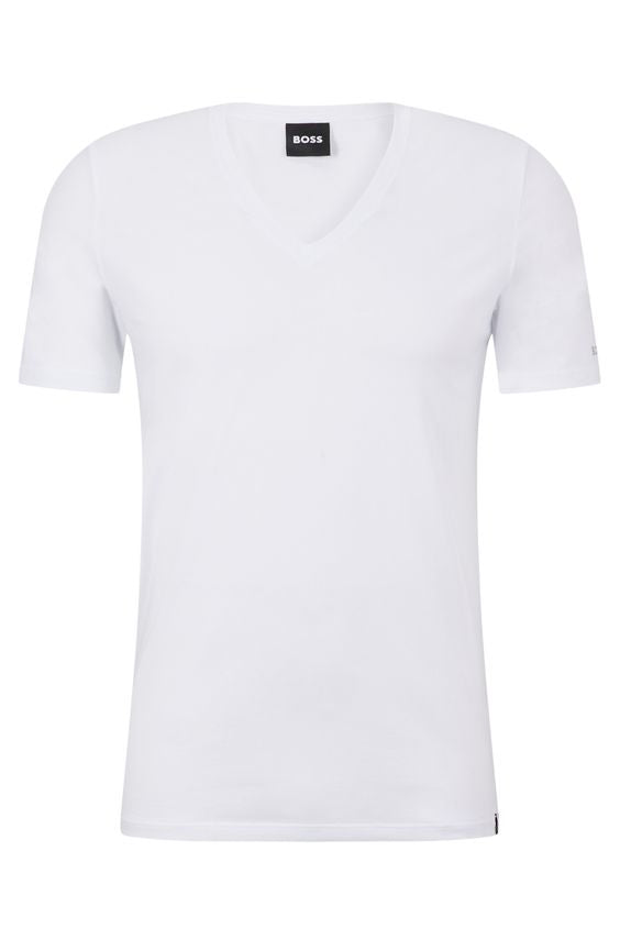 T-Shirt scollo a V 50475415 10243551 01 100 BOSS White 