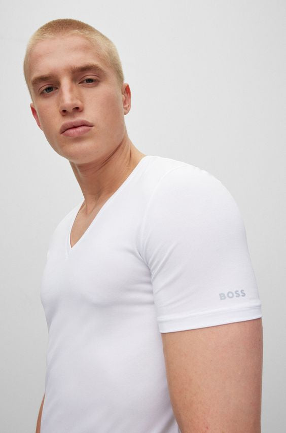 T-Shirt scollo a V 50475415 10243551 01 100 BOSS White 