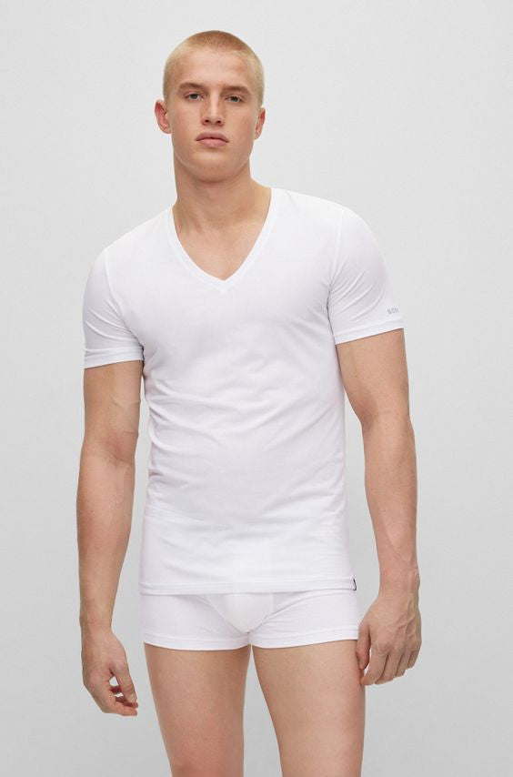 T-Shirt scollo a V 50475415 10243551 01 100 BOSS White 