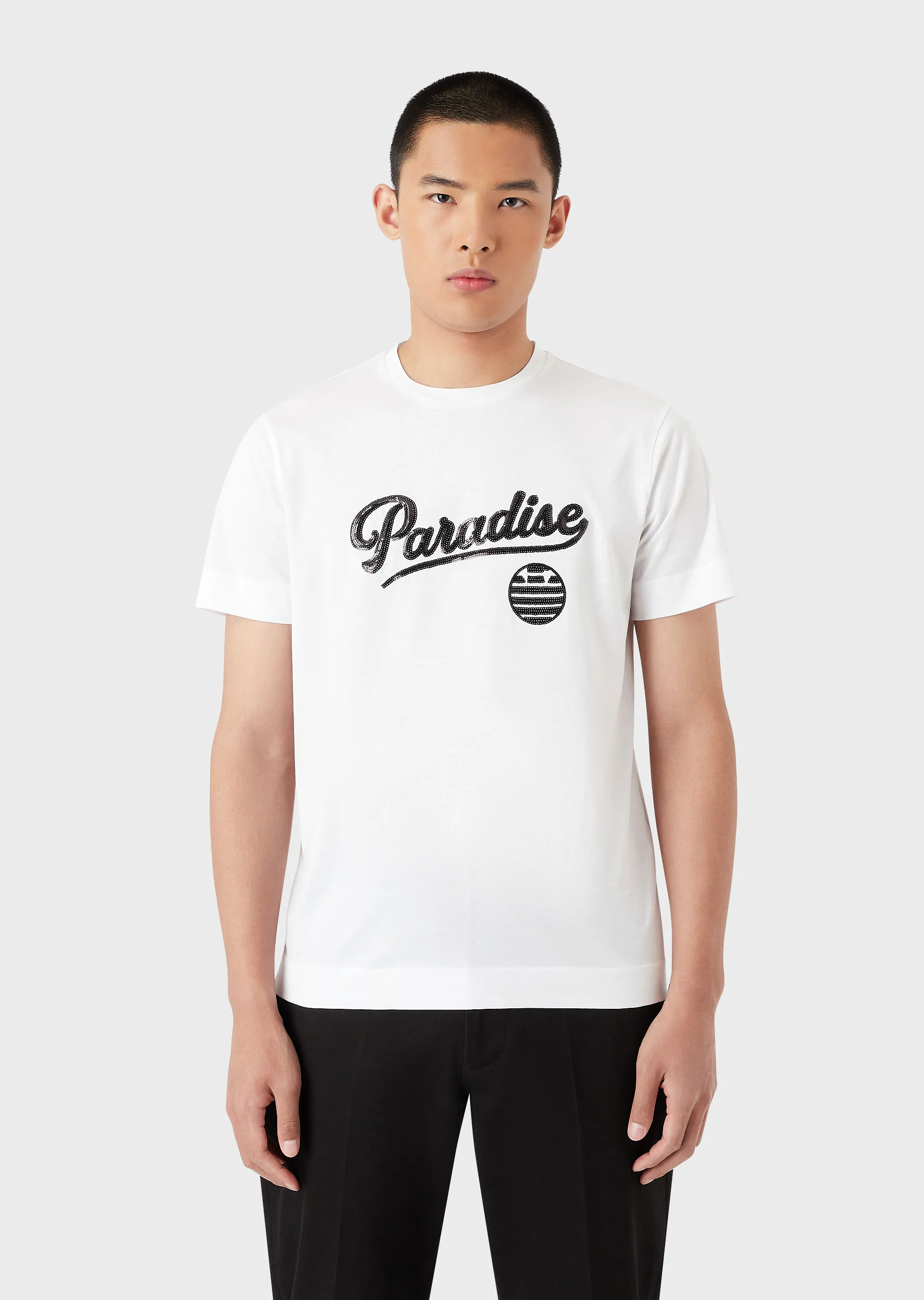 T-Shirt in jersey mercerizzato con decoro paillettes 3R1TBH 1JSAZ 0186 EMPORIO ARMANI White 