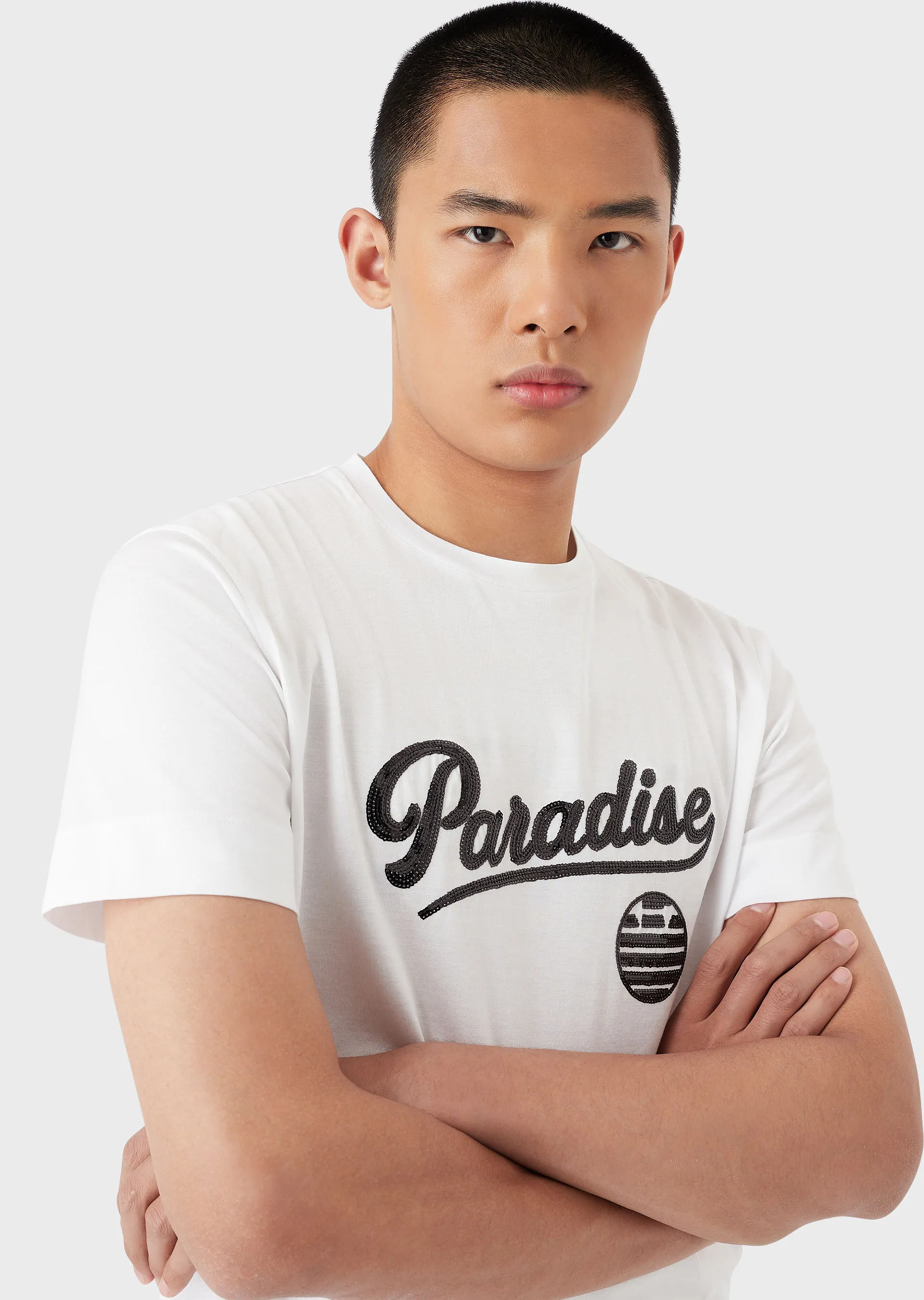 T-Shirt in jersey mercerizzato con decoro paillettes 3R1TBH 1JSAZ 0186 EMPORIO ARMANI White 