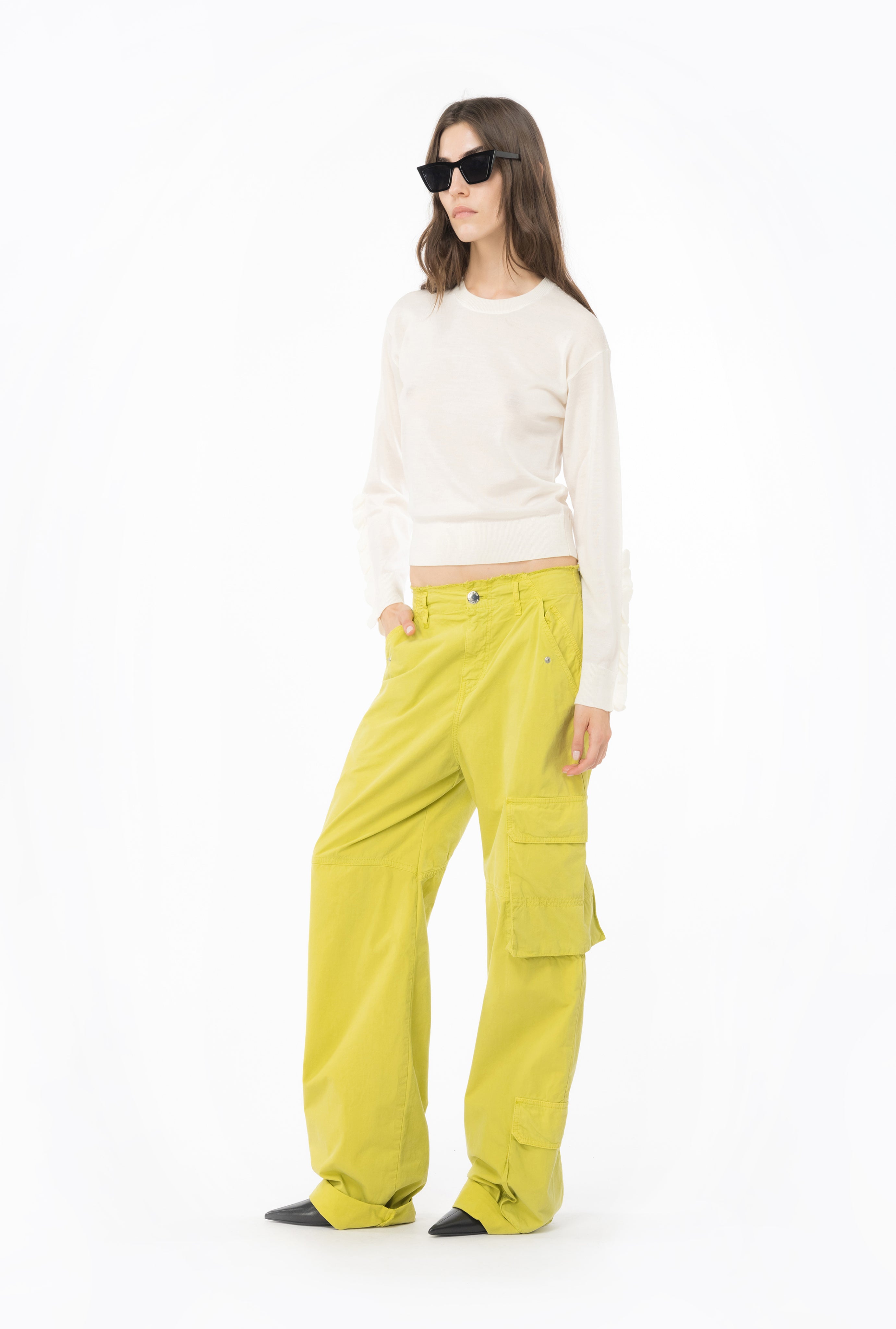 Pullover in lana con rouches 101991A189 Z12 PINKO Latte 
