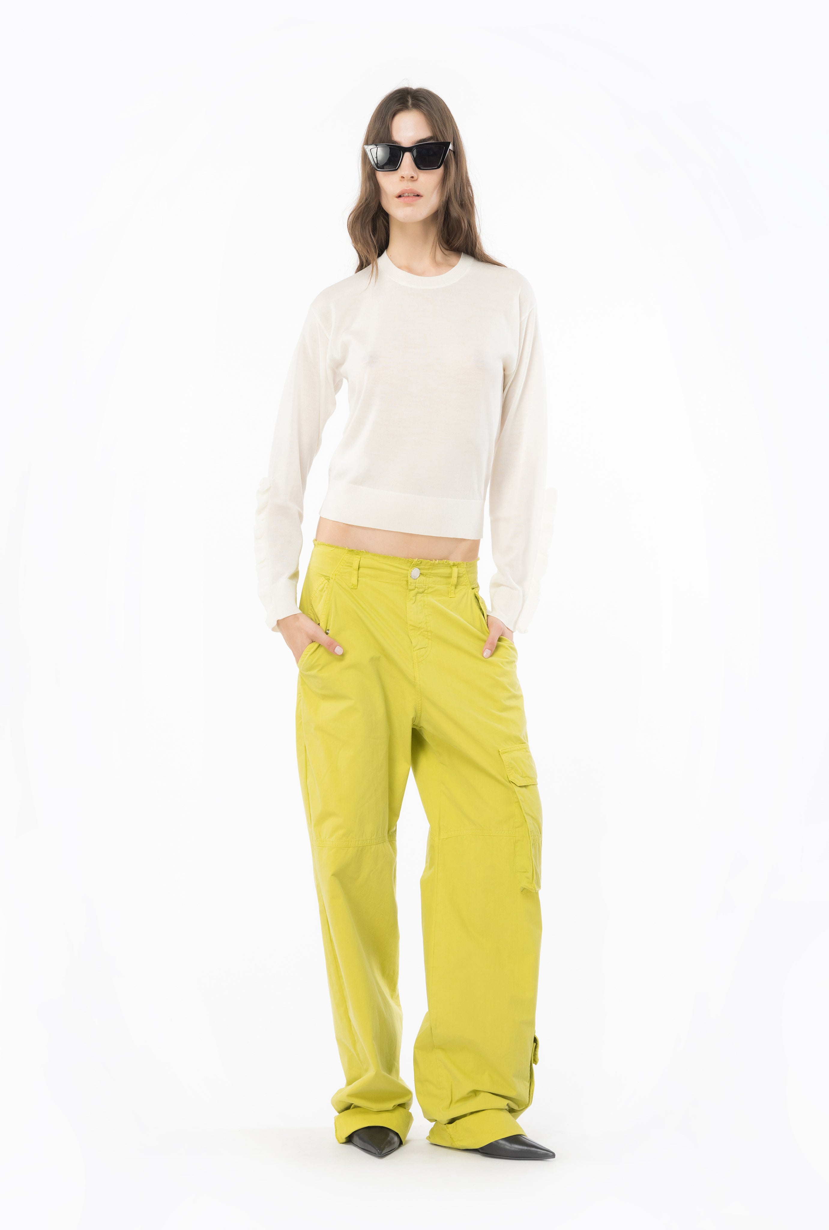 Pullover in lana con rouches 101991A189 Z12 PINKO Latte 