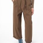 Pantaloni ampi cotone lavato 102191A1BB L71 PINKO Terra scura 