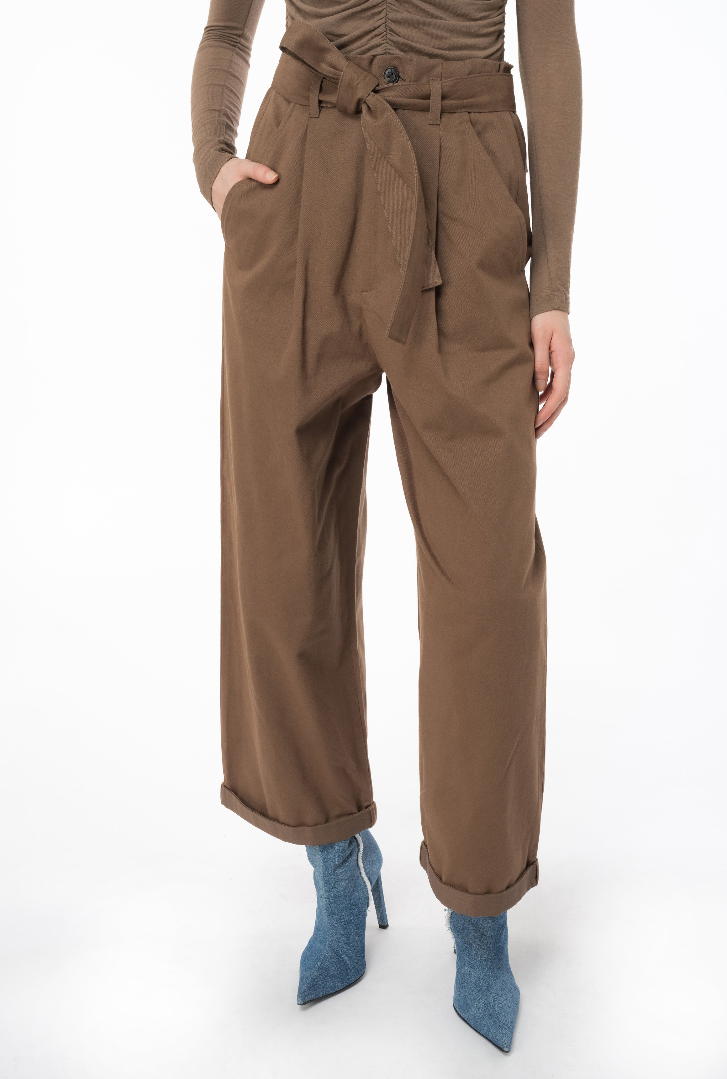 Pantaloni ampi cotone lavato 102191A1BB L71 PINKO Terra scura 