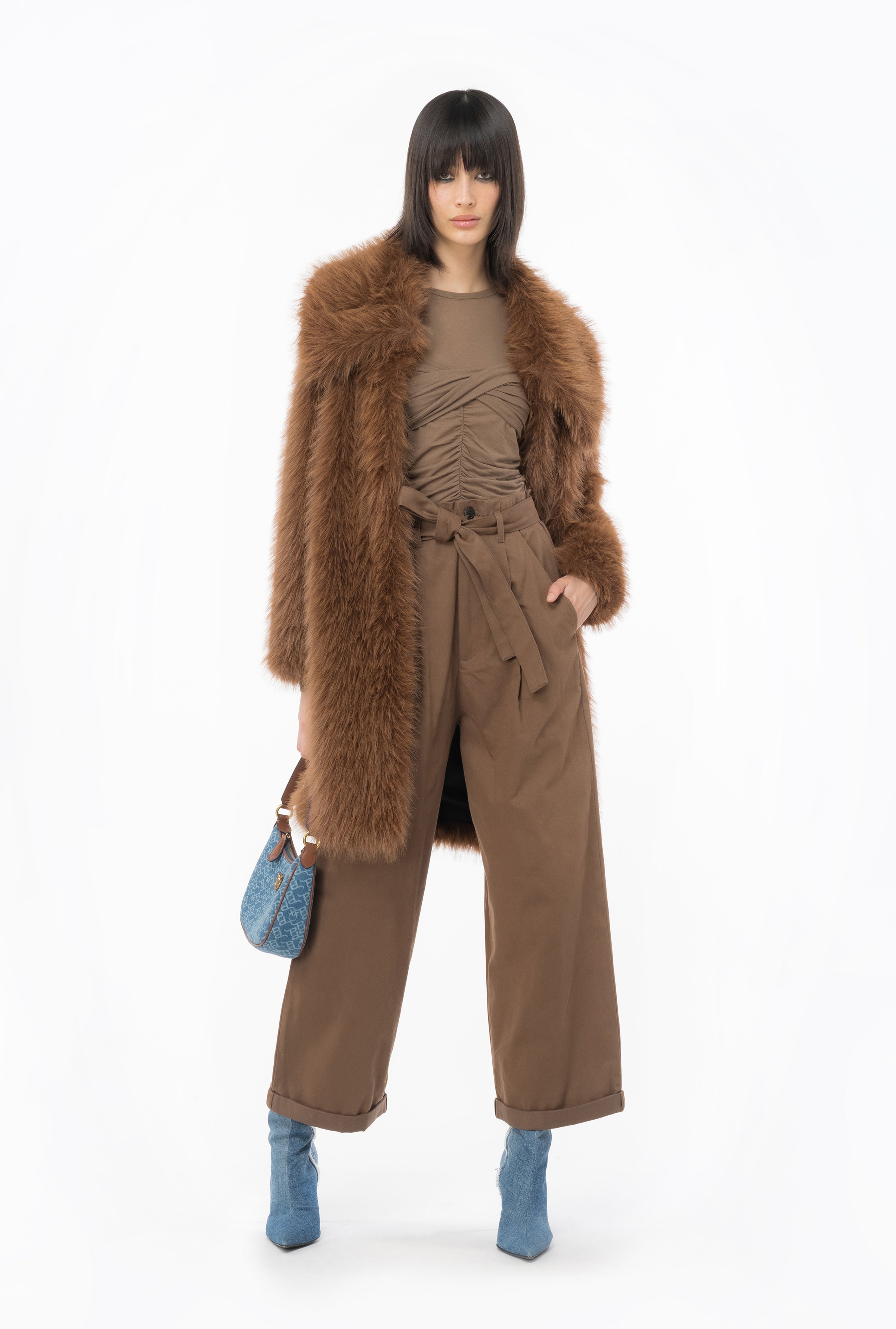 Pantaloni ampi cotone lavato 102191A1BB L71 PINKO Terra scura 