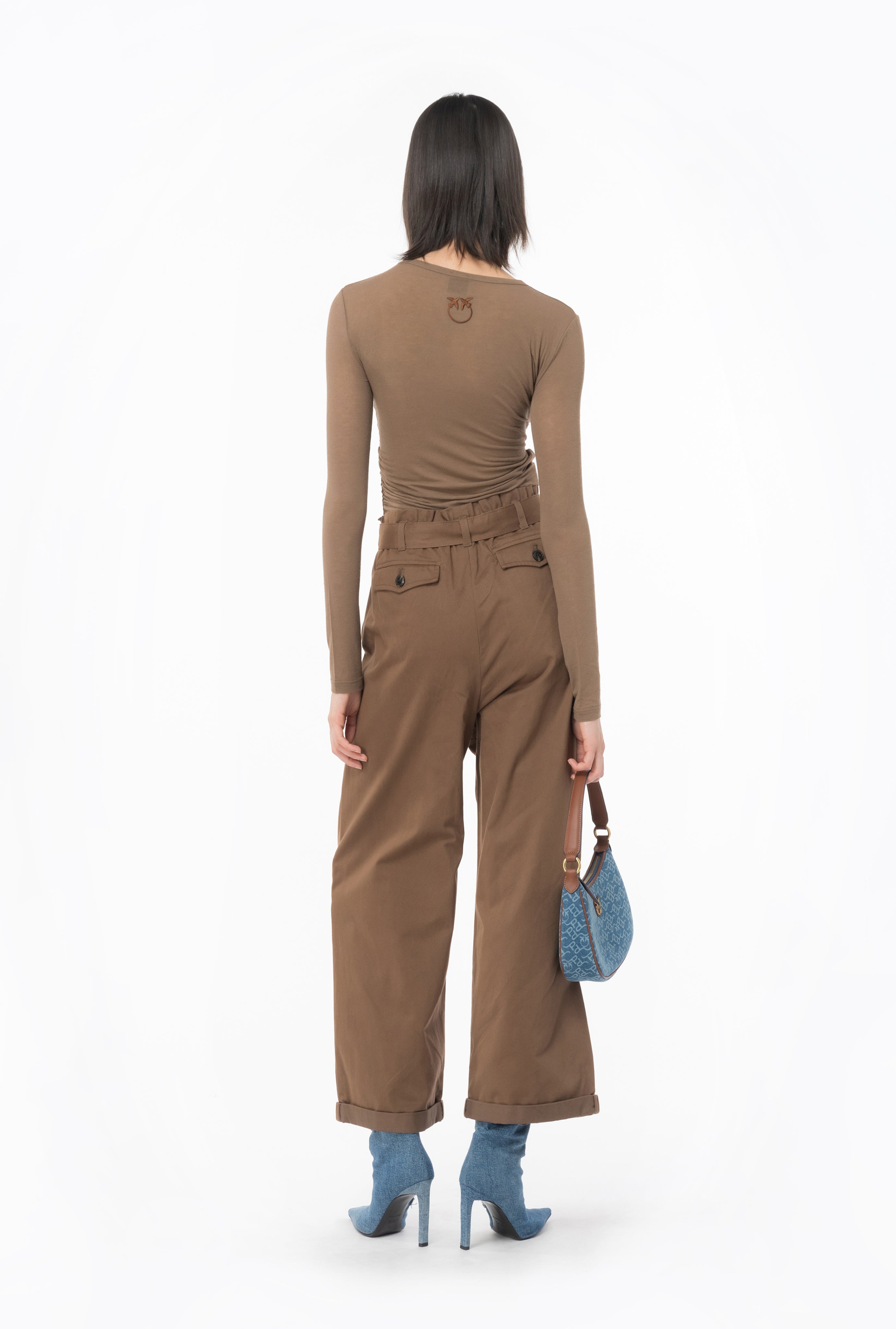 Pantaloni ampi cotone lavato 102191A1BB L71 PINKO Terra scura 