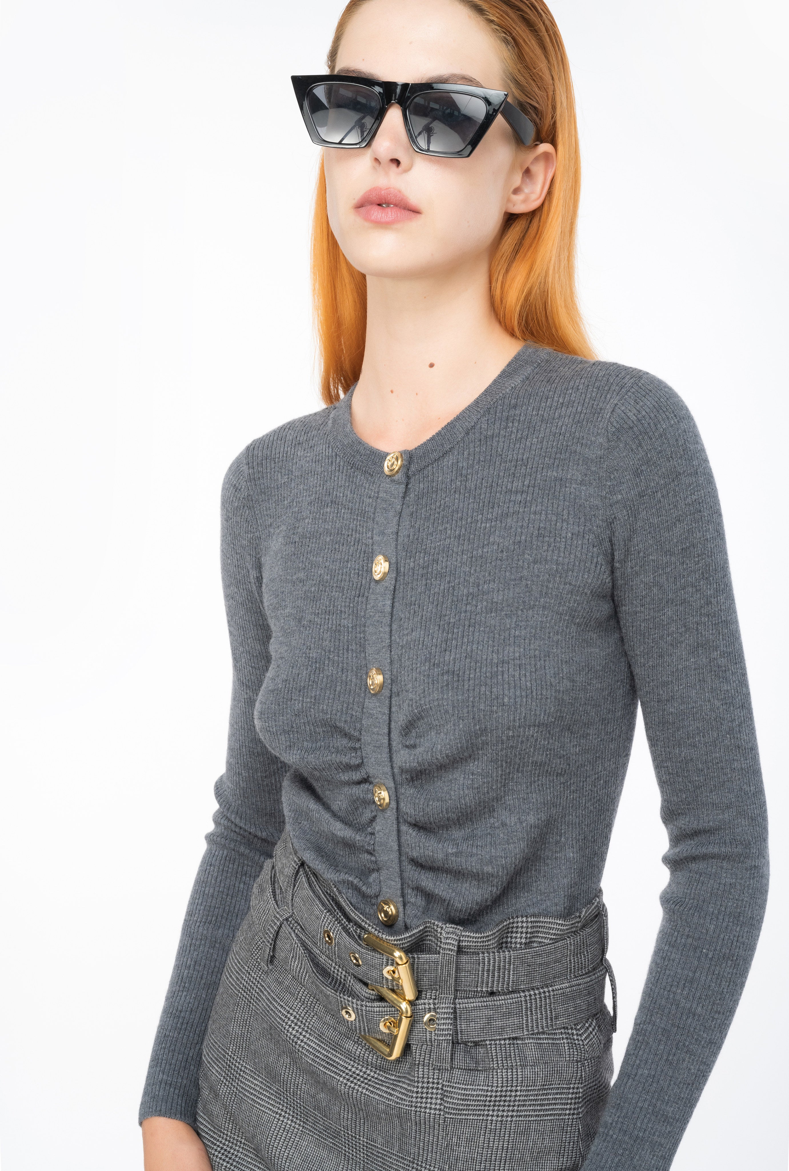 Cardigan aderente a costine 102340A15S I90 PINKO Dark grey 