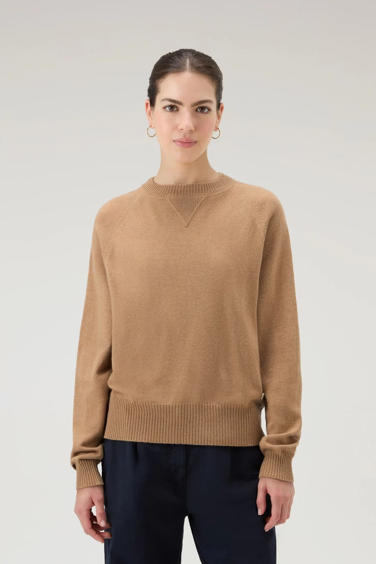 Maglia girocollo in misto lana e cashmere CFWWKN0253FRUF0603 7391 WOOLRICH Suede brown 