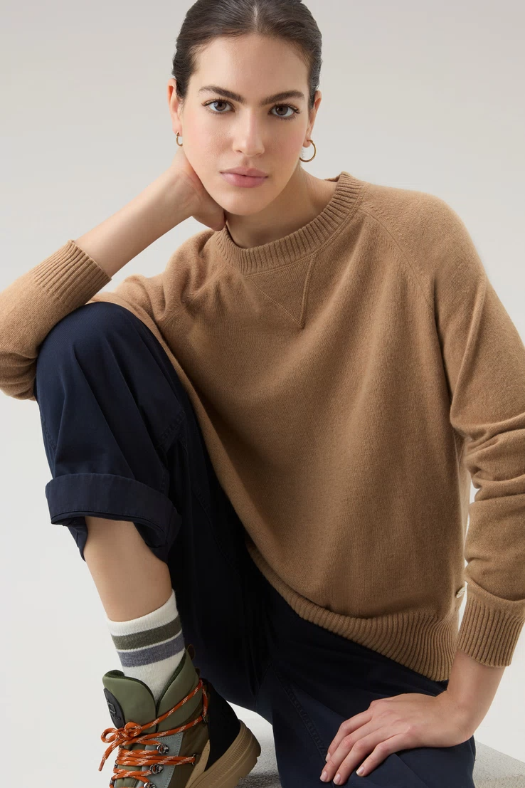 Maglia girocollo in misto lana e cashmere CFWWKN0253FRUF0603 7391 WOOLRICH Suede brown 