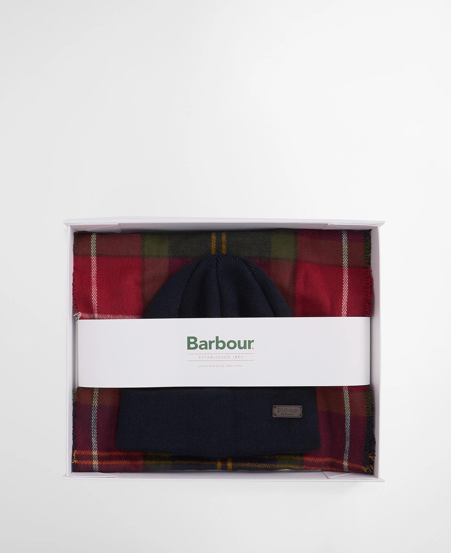 Set regalo con berretto Swinton e sciarpa Galingale MGS0079 MSG TN69 BARBOUR Winterberry tartan 