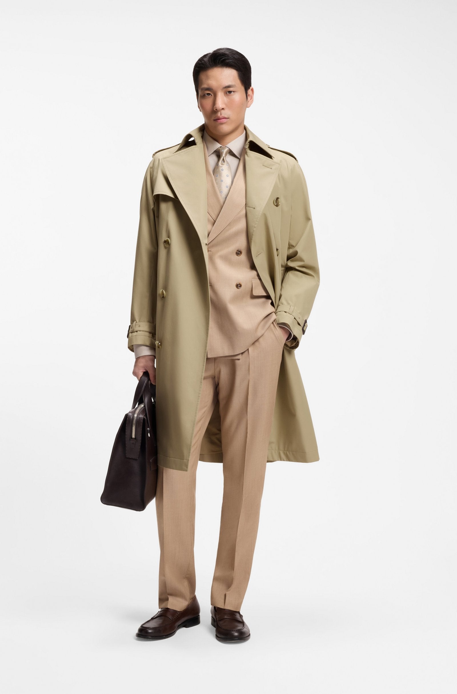 Trench idrorepellente in twill di cotone 50564567 10281097 01 255 BOSS Dark beige 