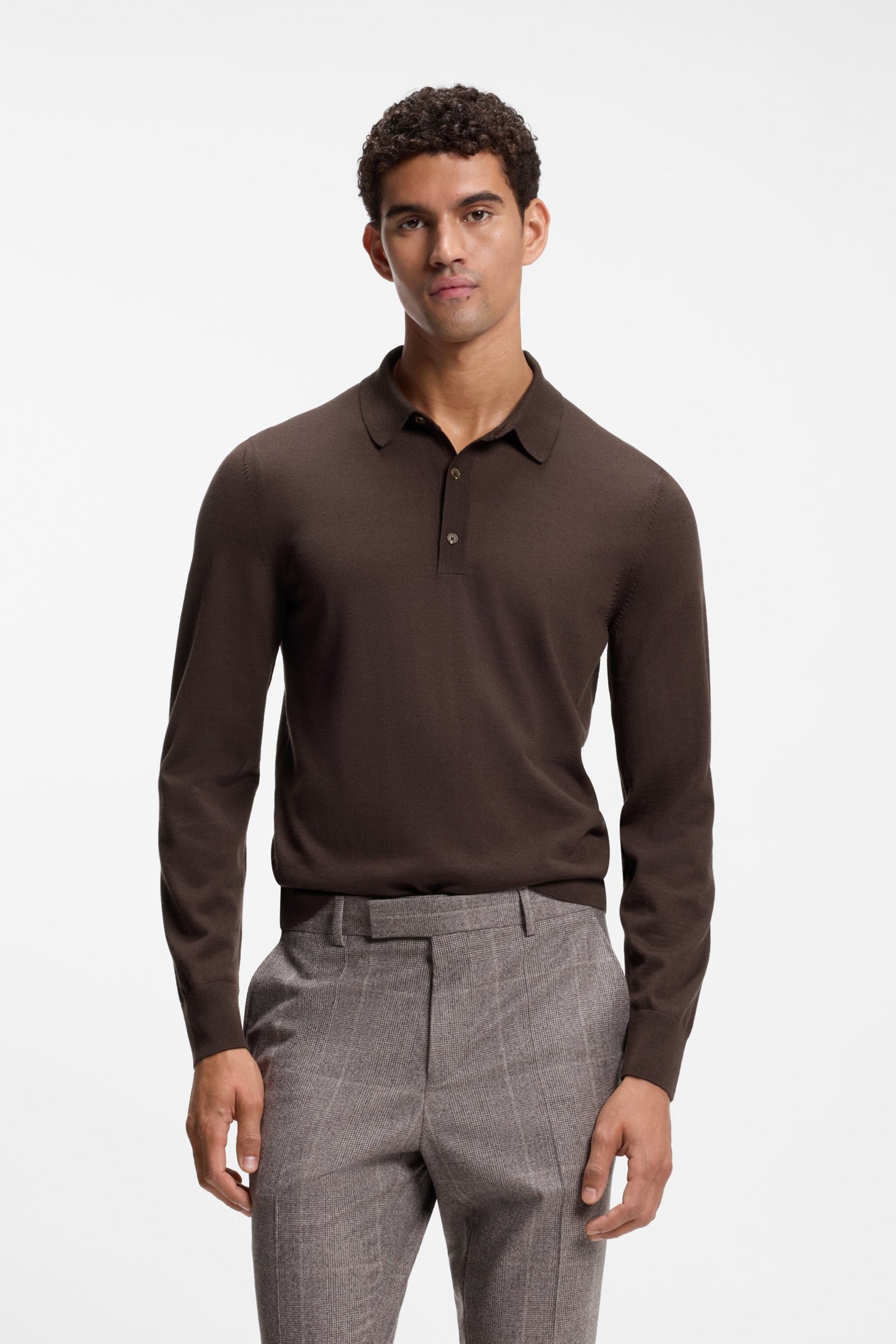 Polo in maglia di lana merino dalla vestibilità regolare 50565503 10280691 01 209 BOSS Dark brown 