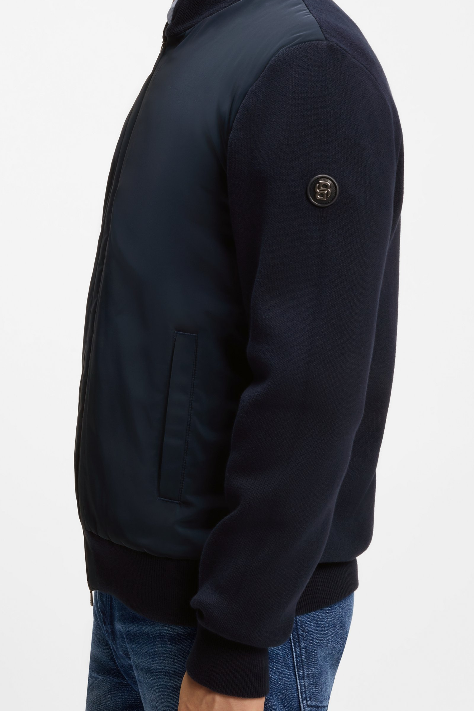Giubbotto ibrido in maglia di cotone con collo bomber 50565508 10280711 01 404 BOSS Dark blue 