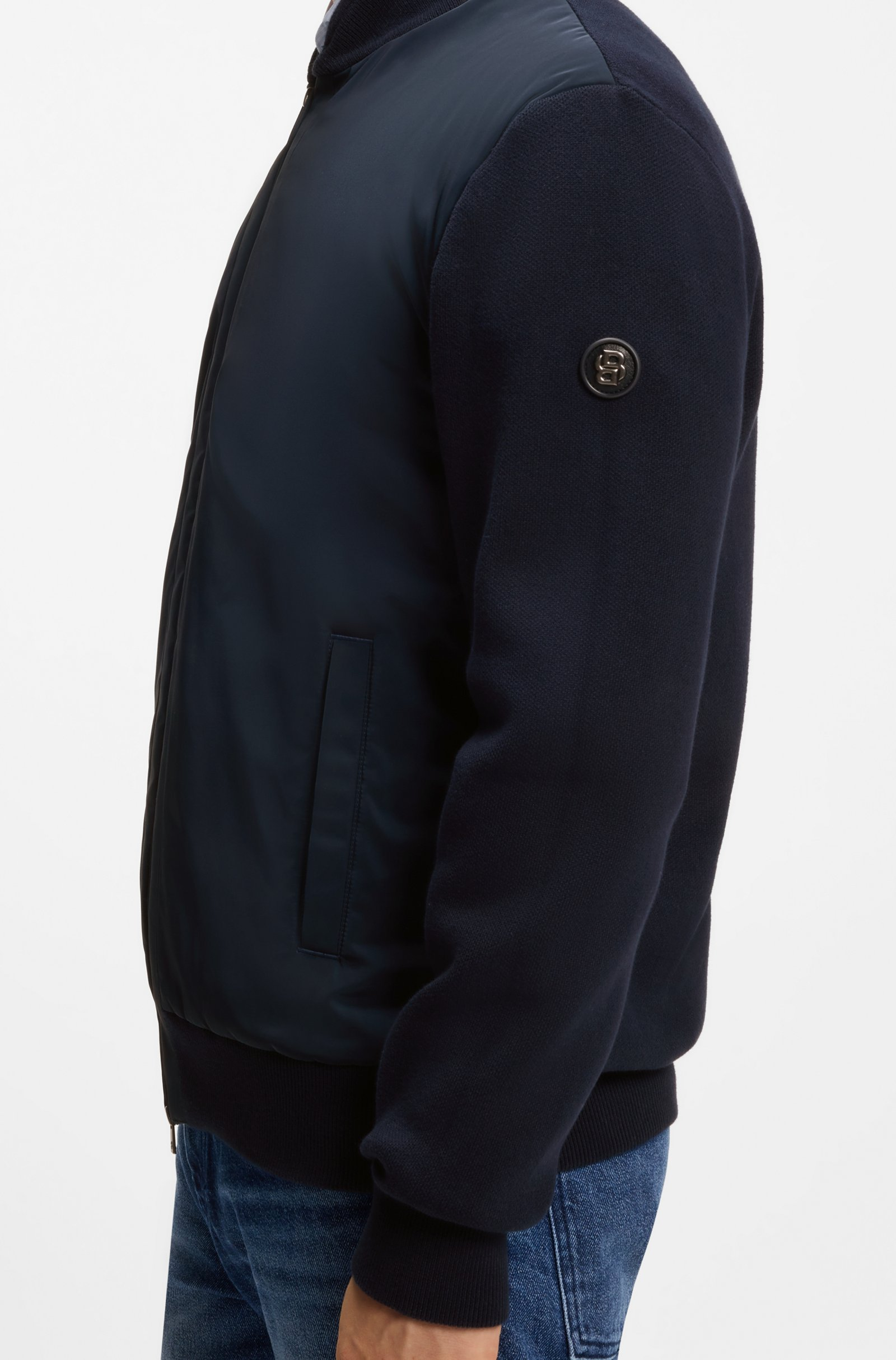 Giubbotto ibrido in maglia di cotone con collo bomber 50565508 10280711 01 404 BOSS Dark blue 