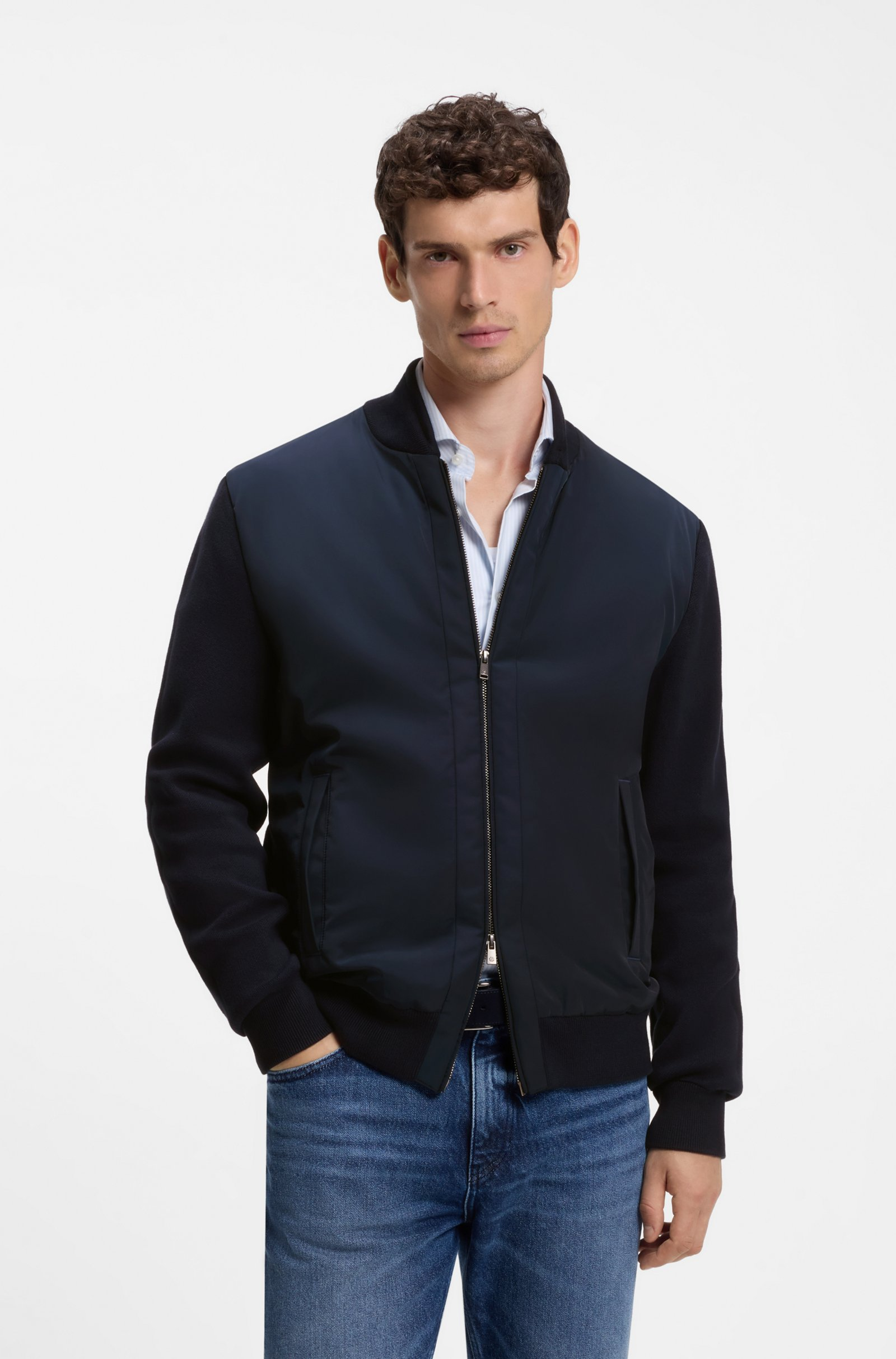 Giubbotto ibrido in maglia di cotone con collo bomber 50565508 10280711 01 404 BOSS Dark blue 