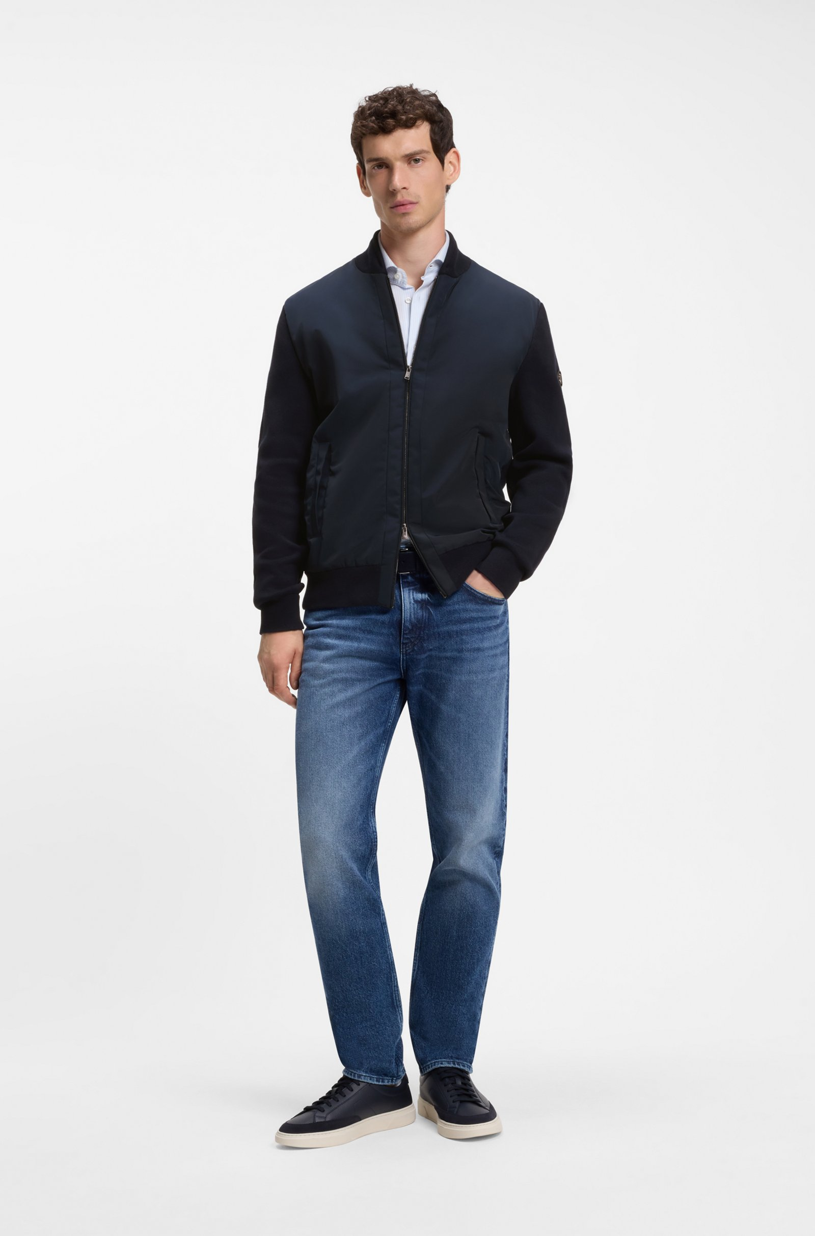 Giubbotto ibrido in maglia di cotone con collo bomber 50565508 10280711 01 404 BOSS Dark blue 
