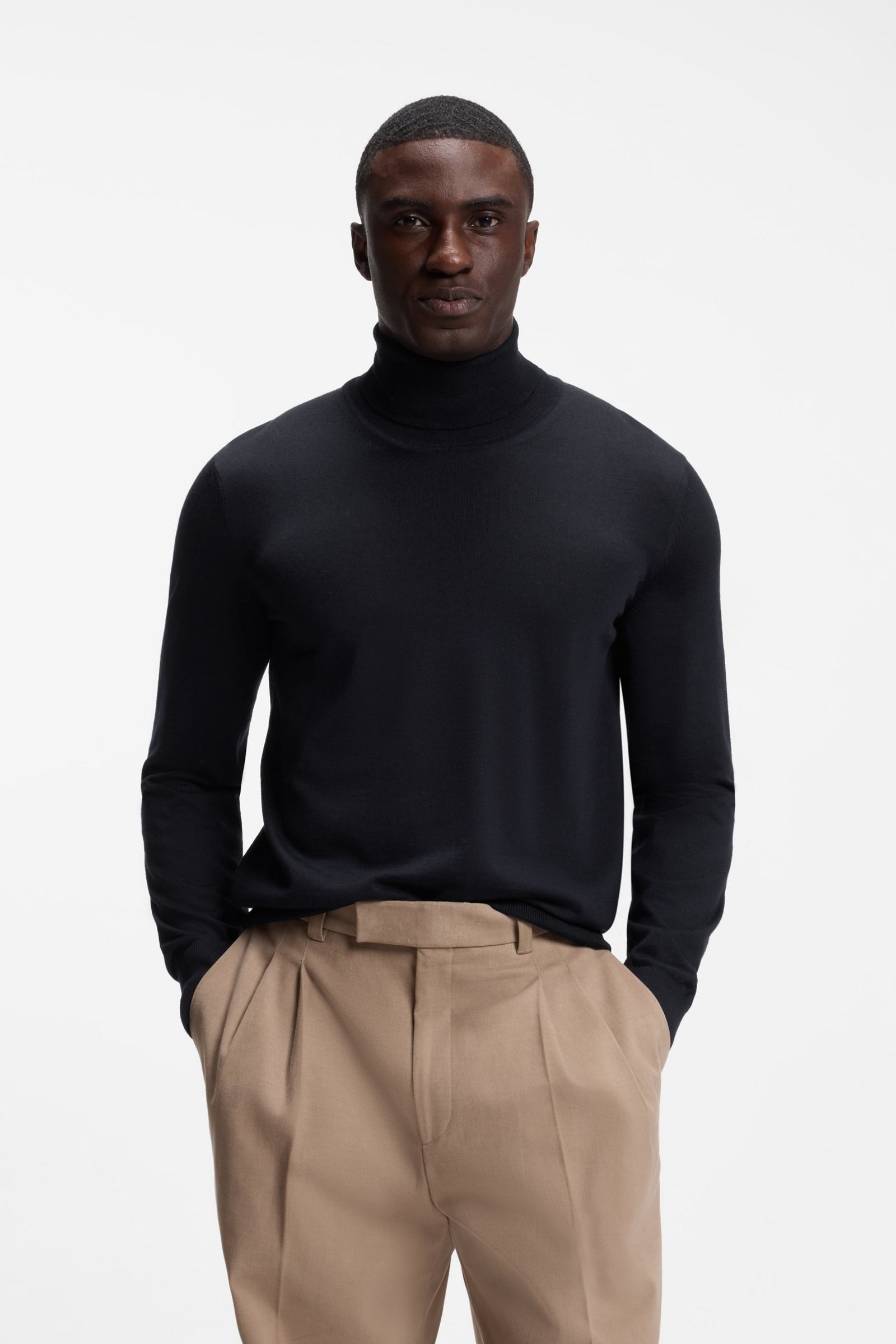 Maglione a collo alto in lana merino extra fine 50565517 10280722 01 404 BOSS Dark blue 
