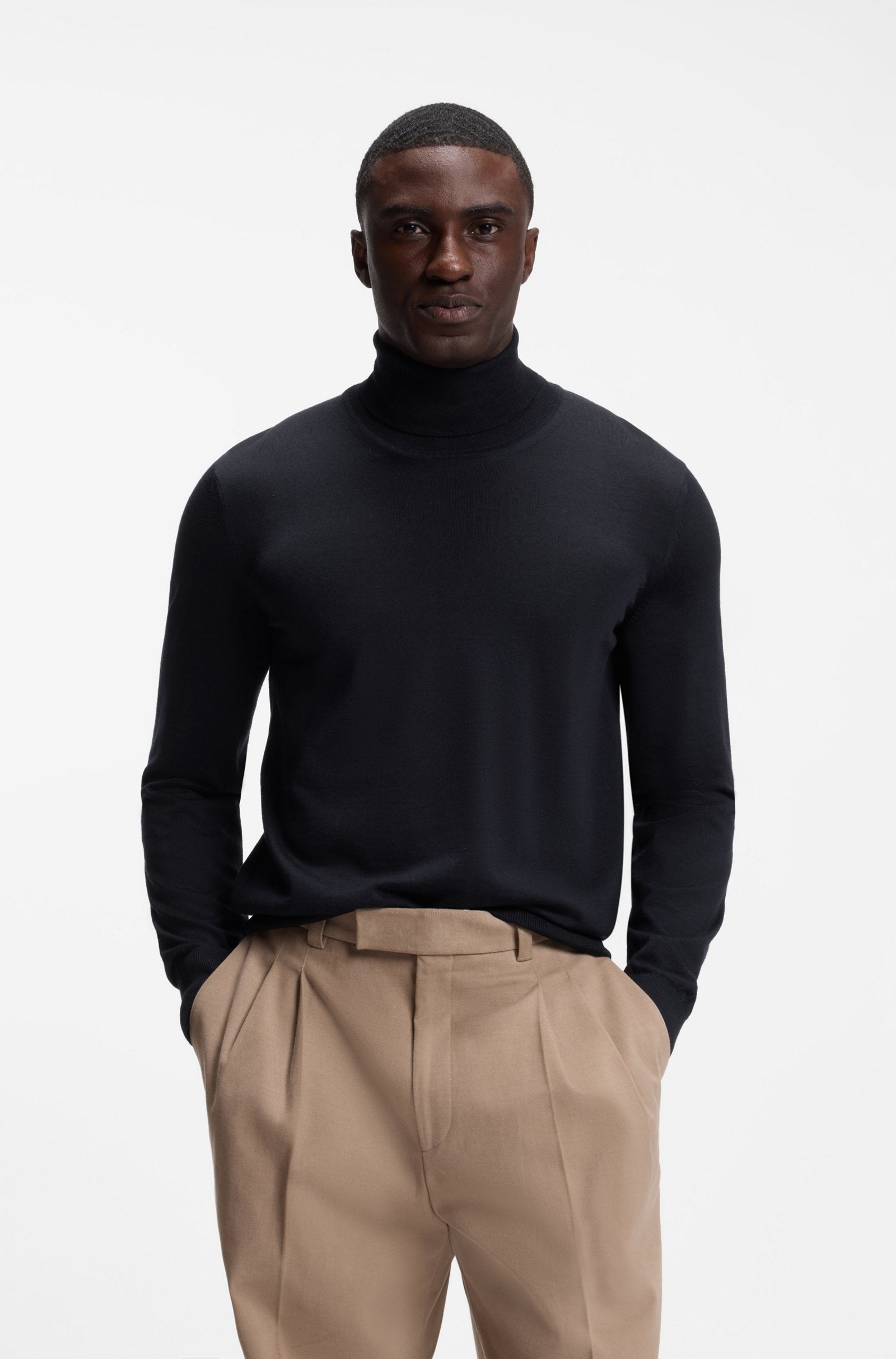 Maglione a collo alto in lana merino extra fine 50565517 10280722 01 404 BOSS Dark blue 