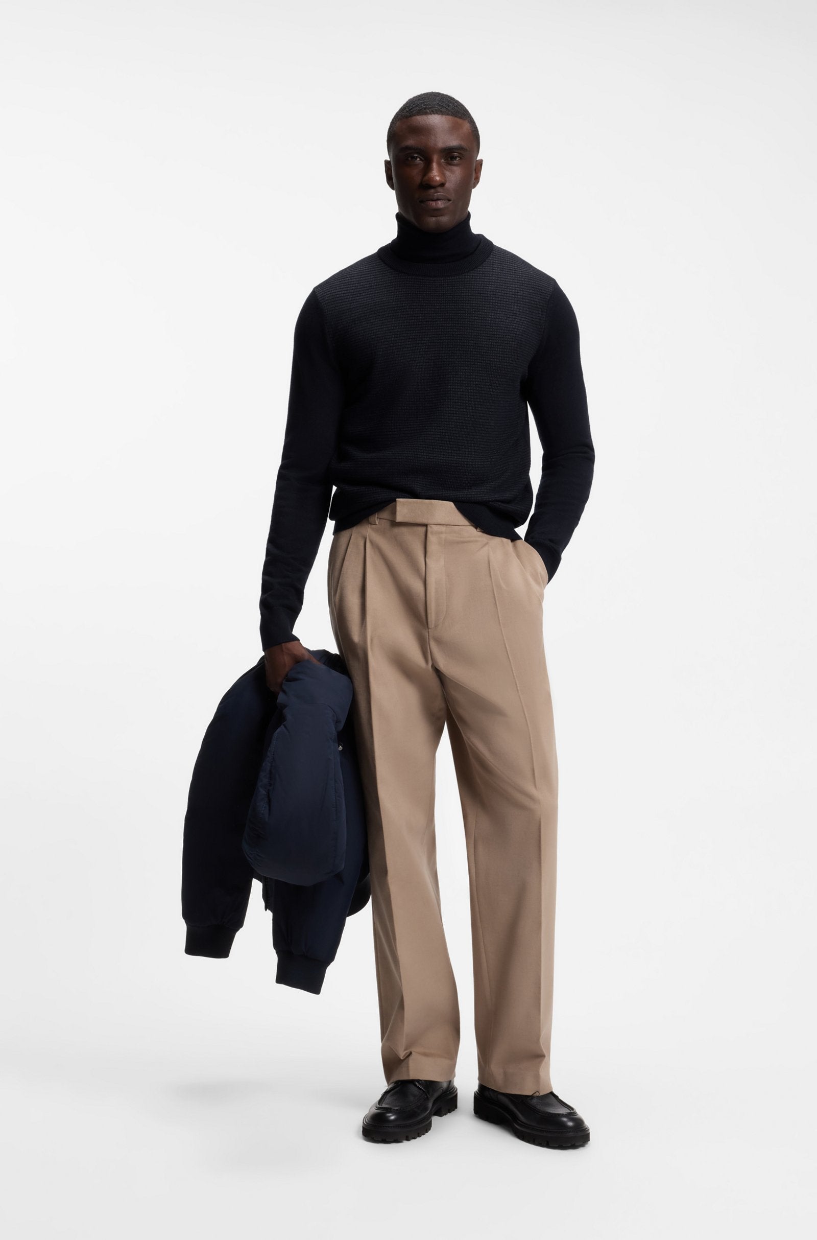 Maglione a collo alto in lana merino extra fine 50565517 10280722 01 404 BOSS Dark blue 