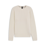 Maglia girocollo con lavorazione a treccia 50570645 10282607 01 118 BOSS Open white 