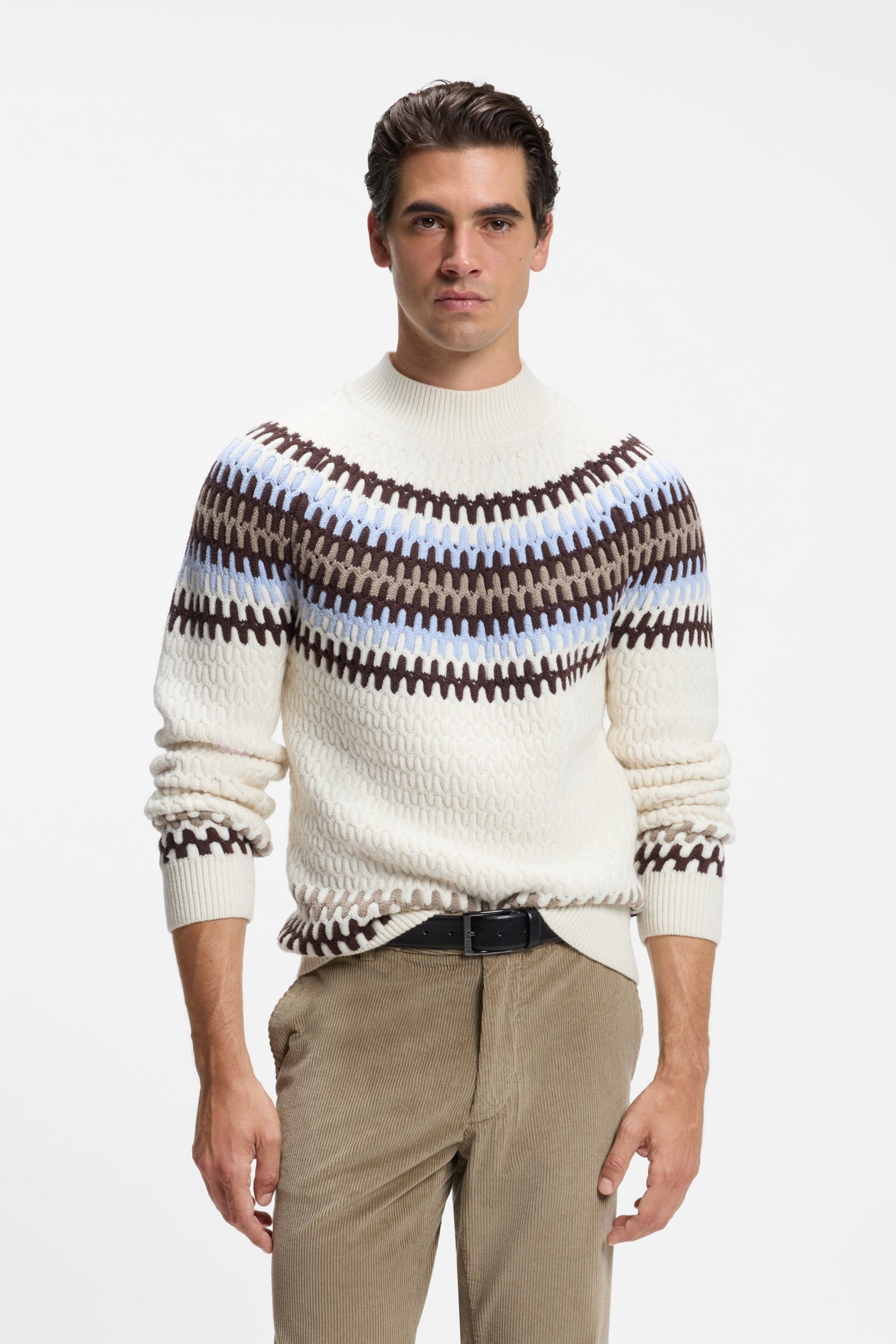 Maglione in lana vergine con motivo Fair Isle 50570654 10282630 01 118 BOSS Open white 