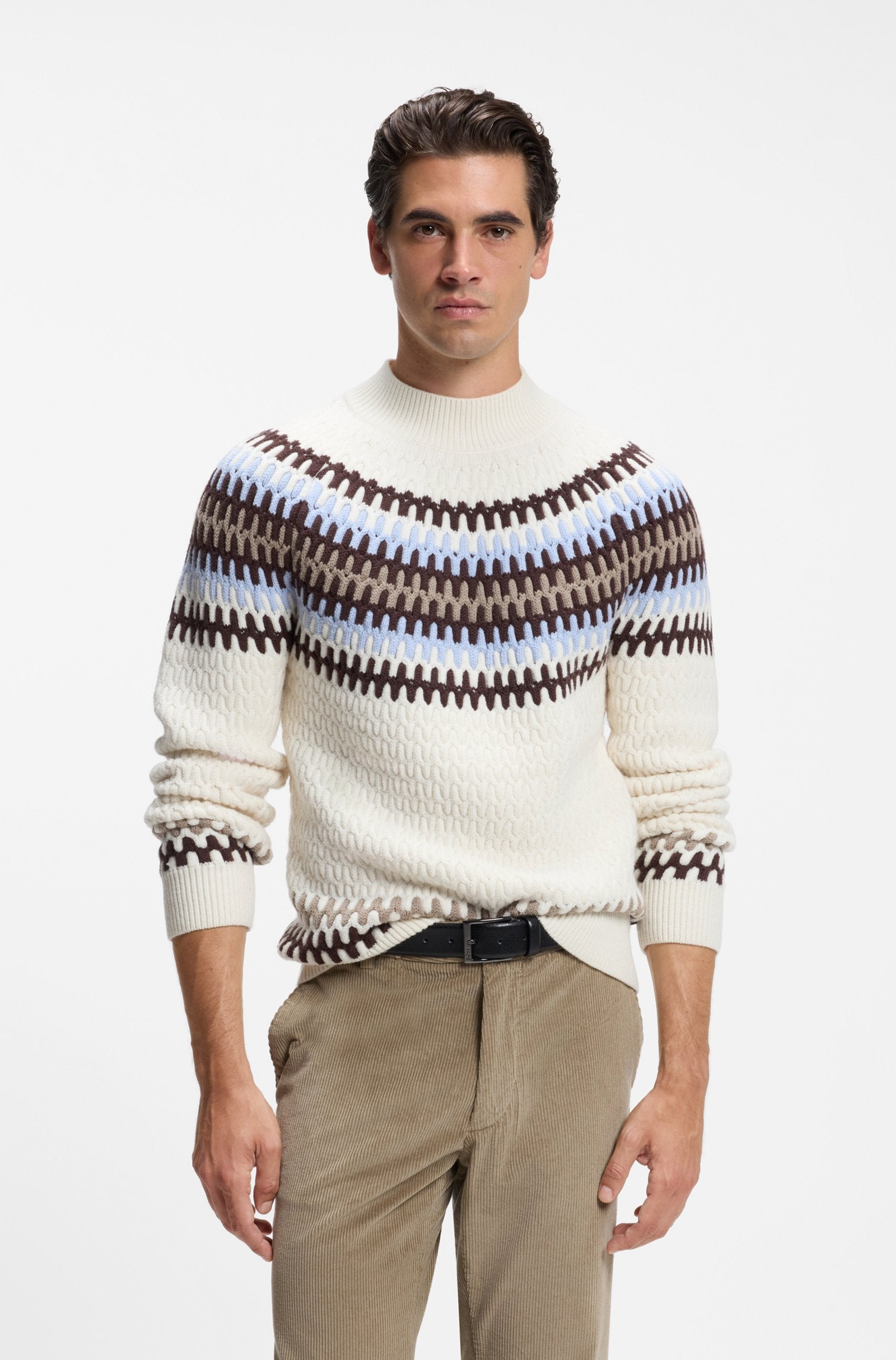 Maglione in lana vergine con motivo Fair Isle 50570654 10282630 01 118 BOSS Open white 