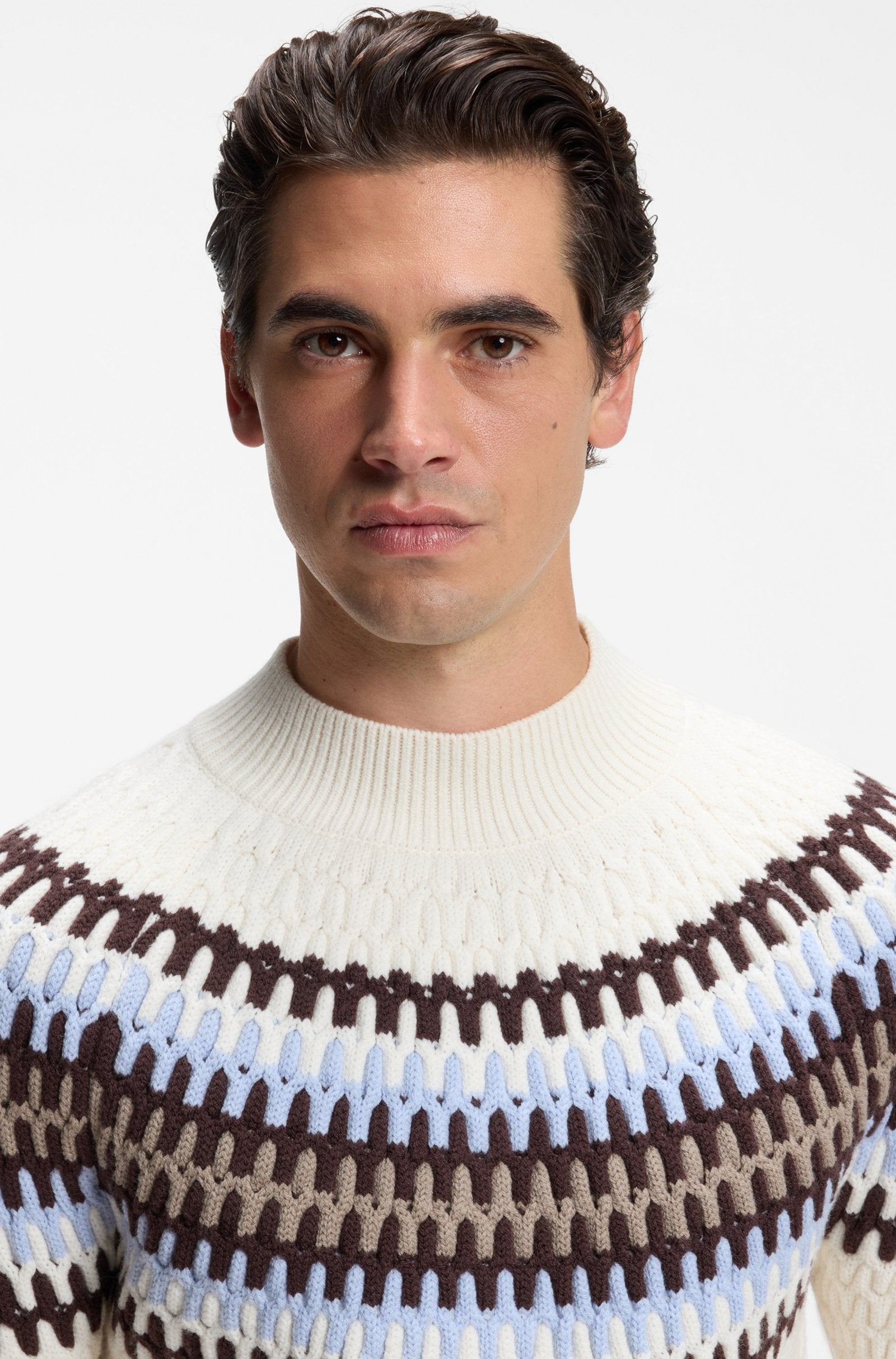 Maglione in lana vergine con motivo Fair Isle 50570654 10282630 01 118 BOSS Open white 