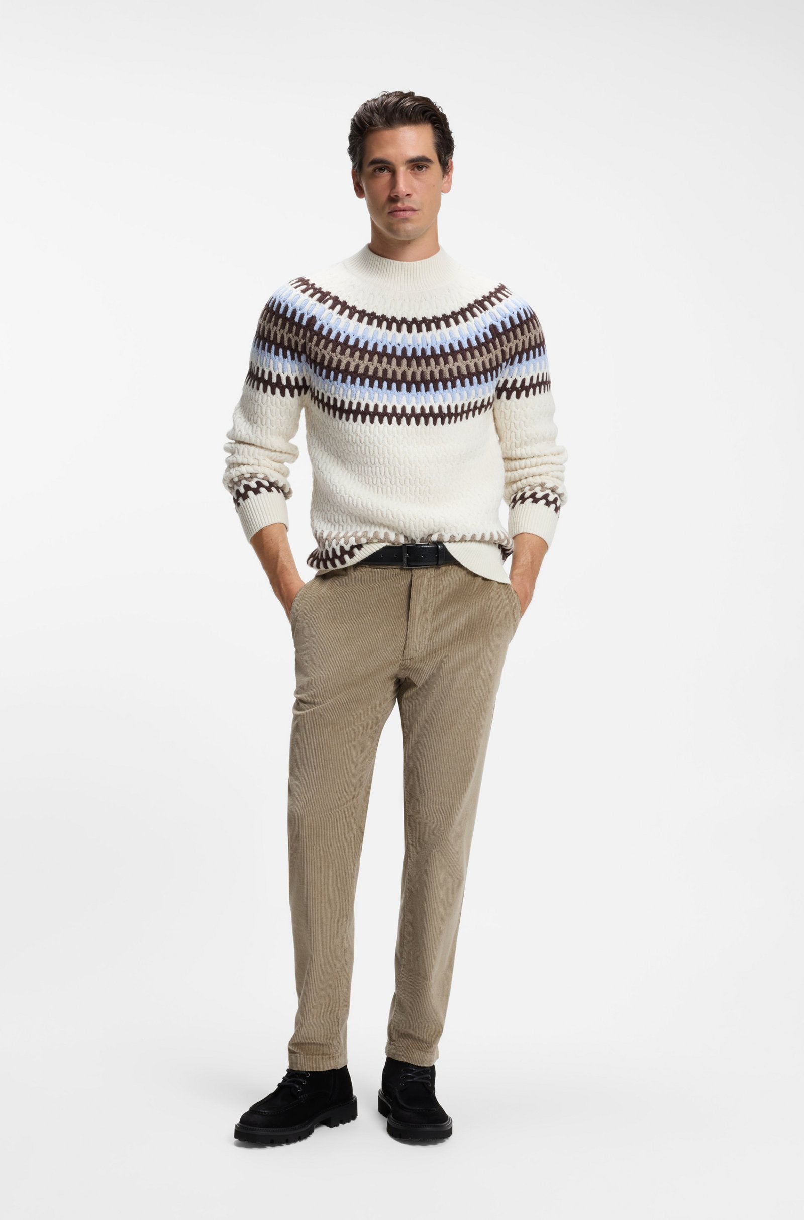 Maglione in lana vergine con motivo Fair Isle 50570654 10282630 01 118 BOSS Open white 
