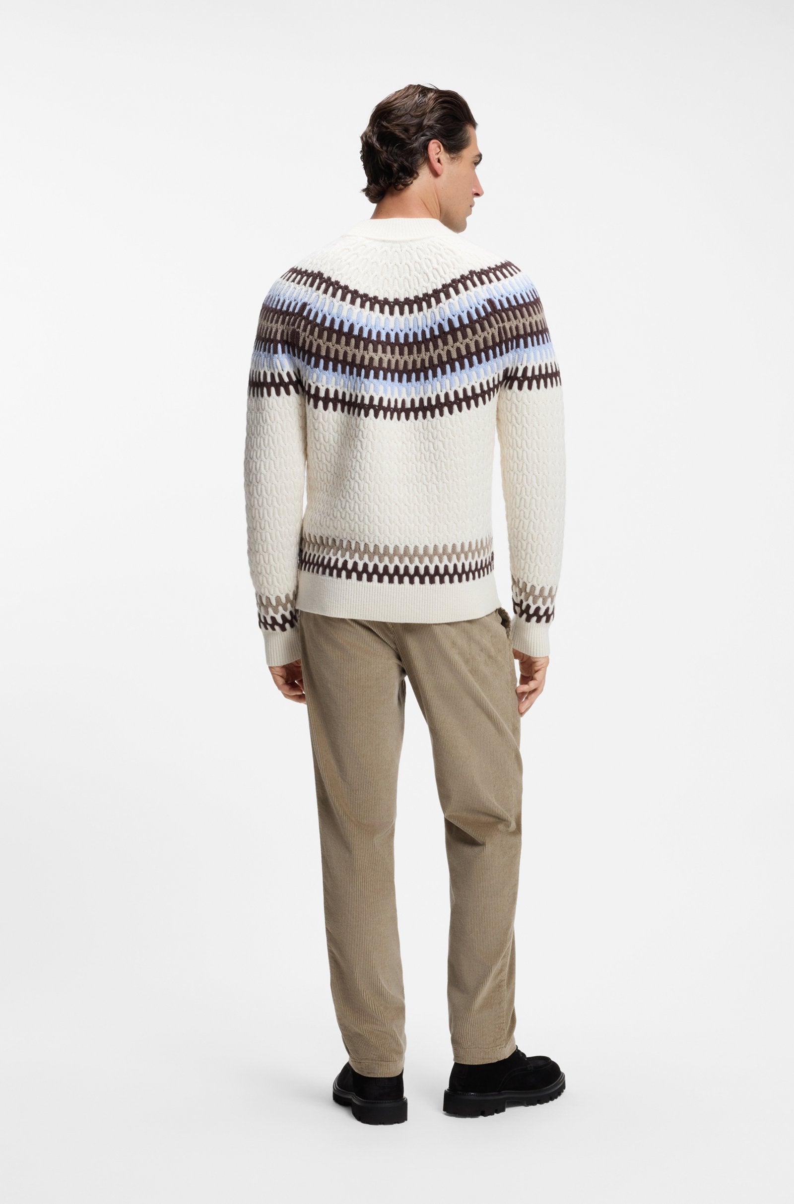 Maglione in lana vergine con motivo Fair Isle 50570654 10282630 01 118 BOSS Open white 